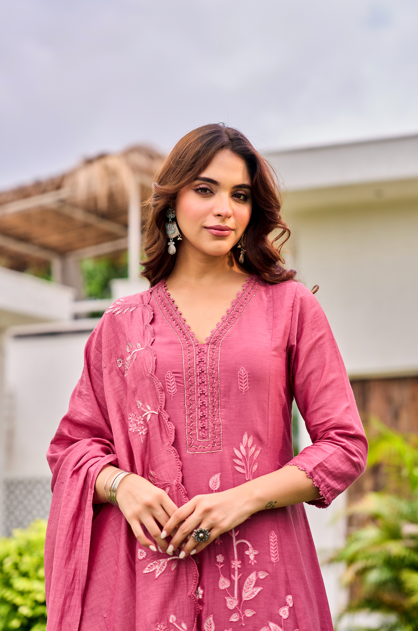 Blush Blossom Chanderi Suit Set