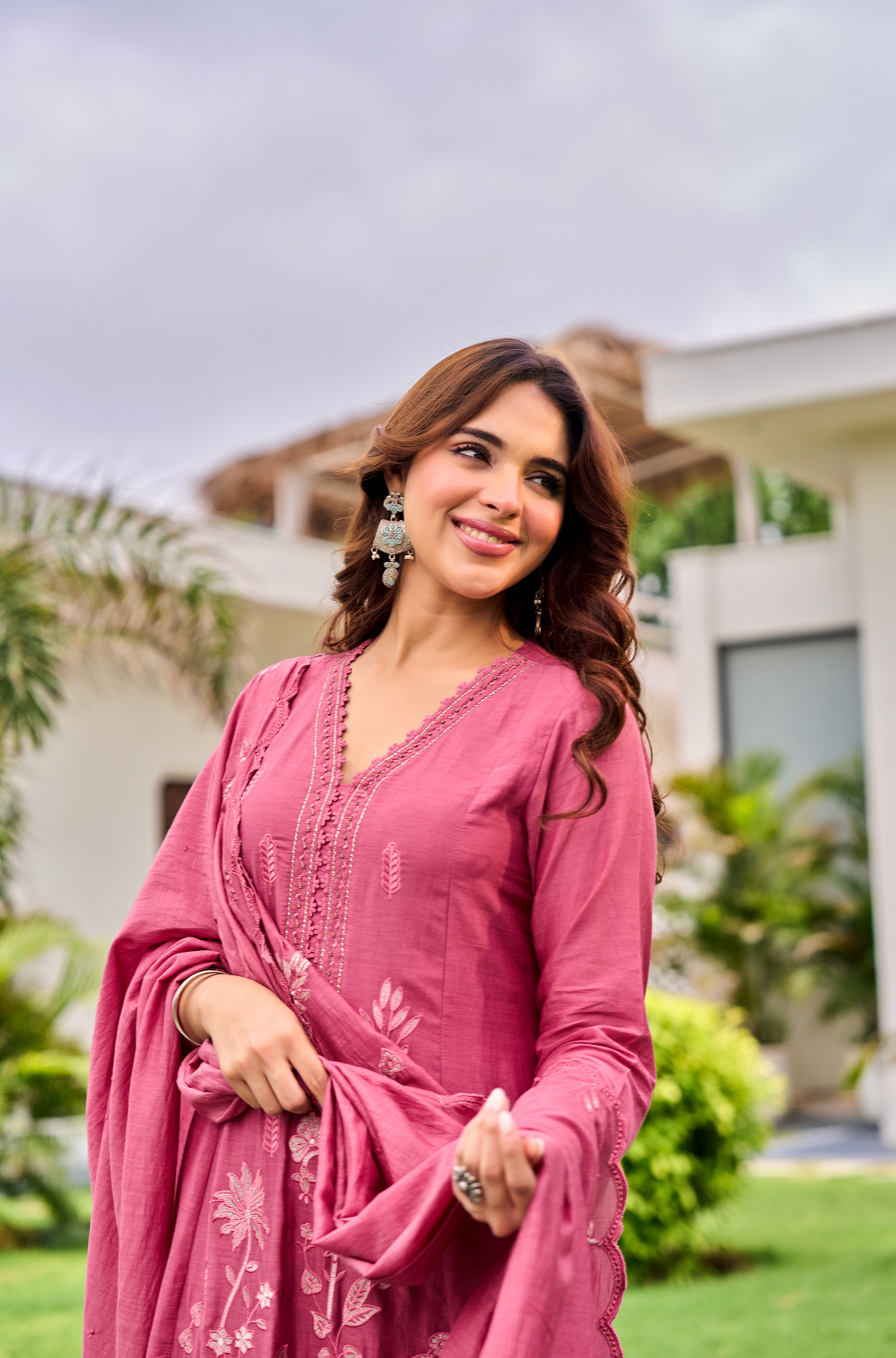 Blush Blossom Chanderi Suit Set