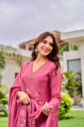 Blush Blossom Chanderi Suit Set