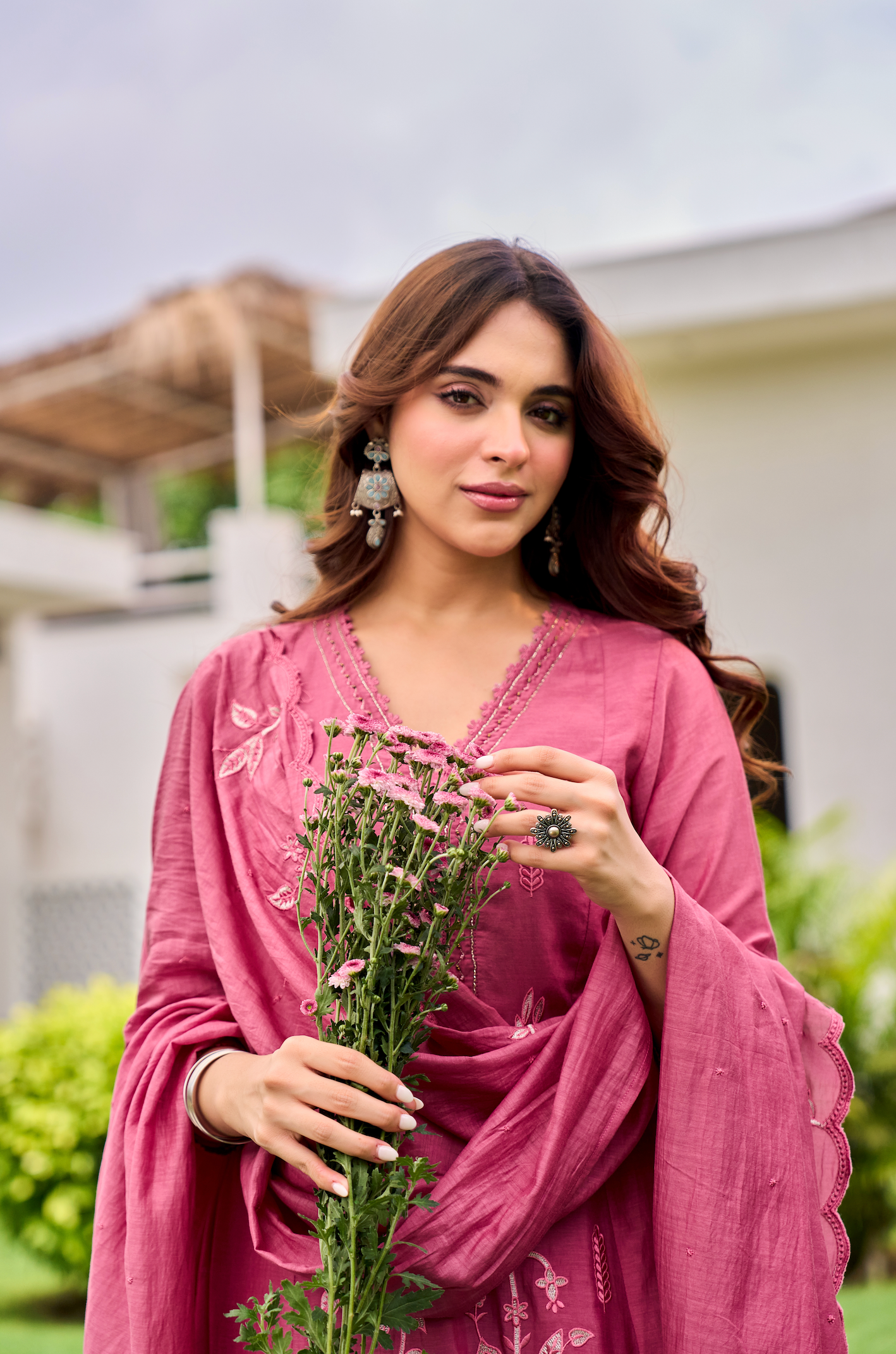 Blush Blossom Chanderi Suit Set