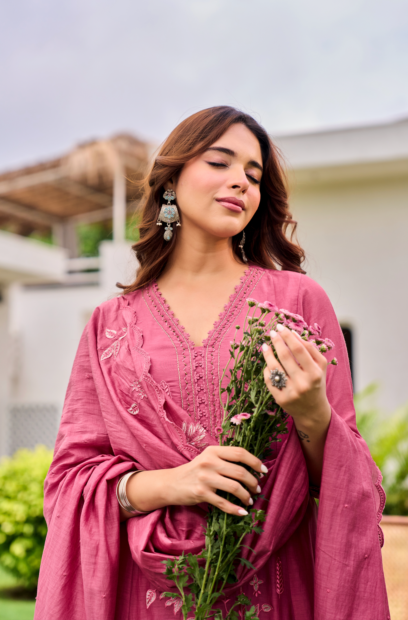 Blush Blossom Chanderi Suit Set
