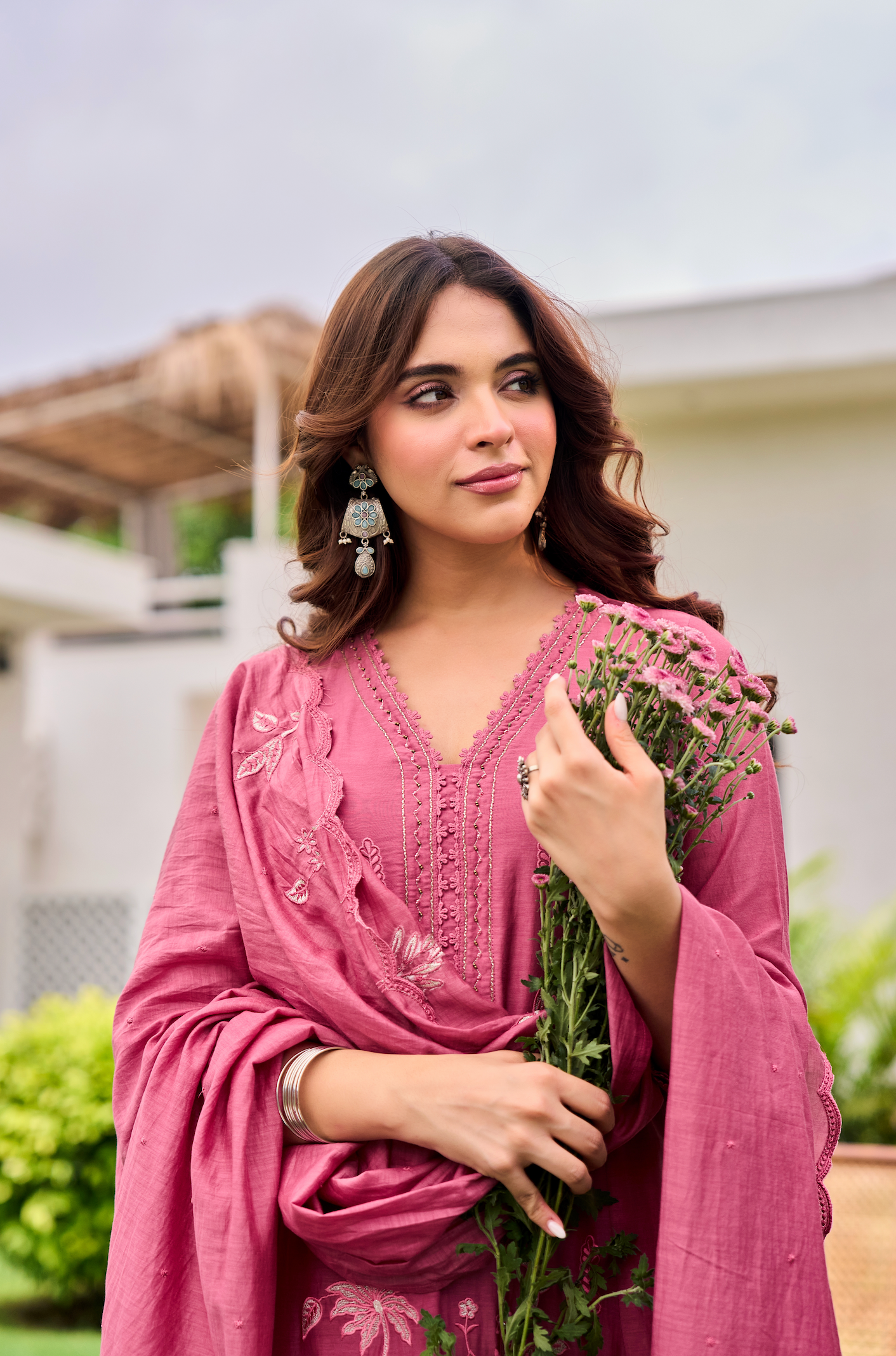 Blush Blossom Chanderi Suit Set