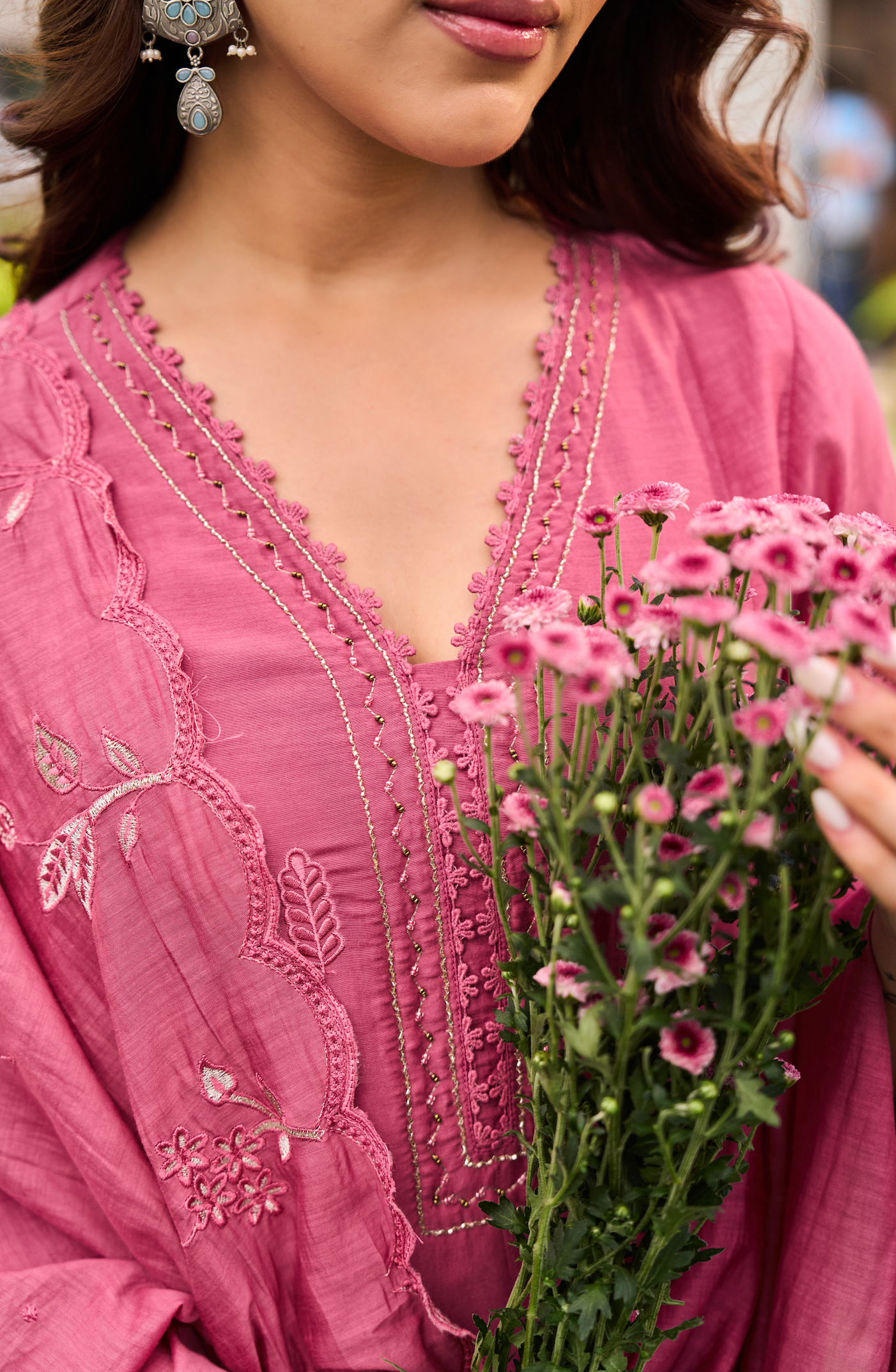 Blush Blossom Chanderi Suit Set