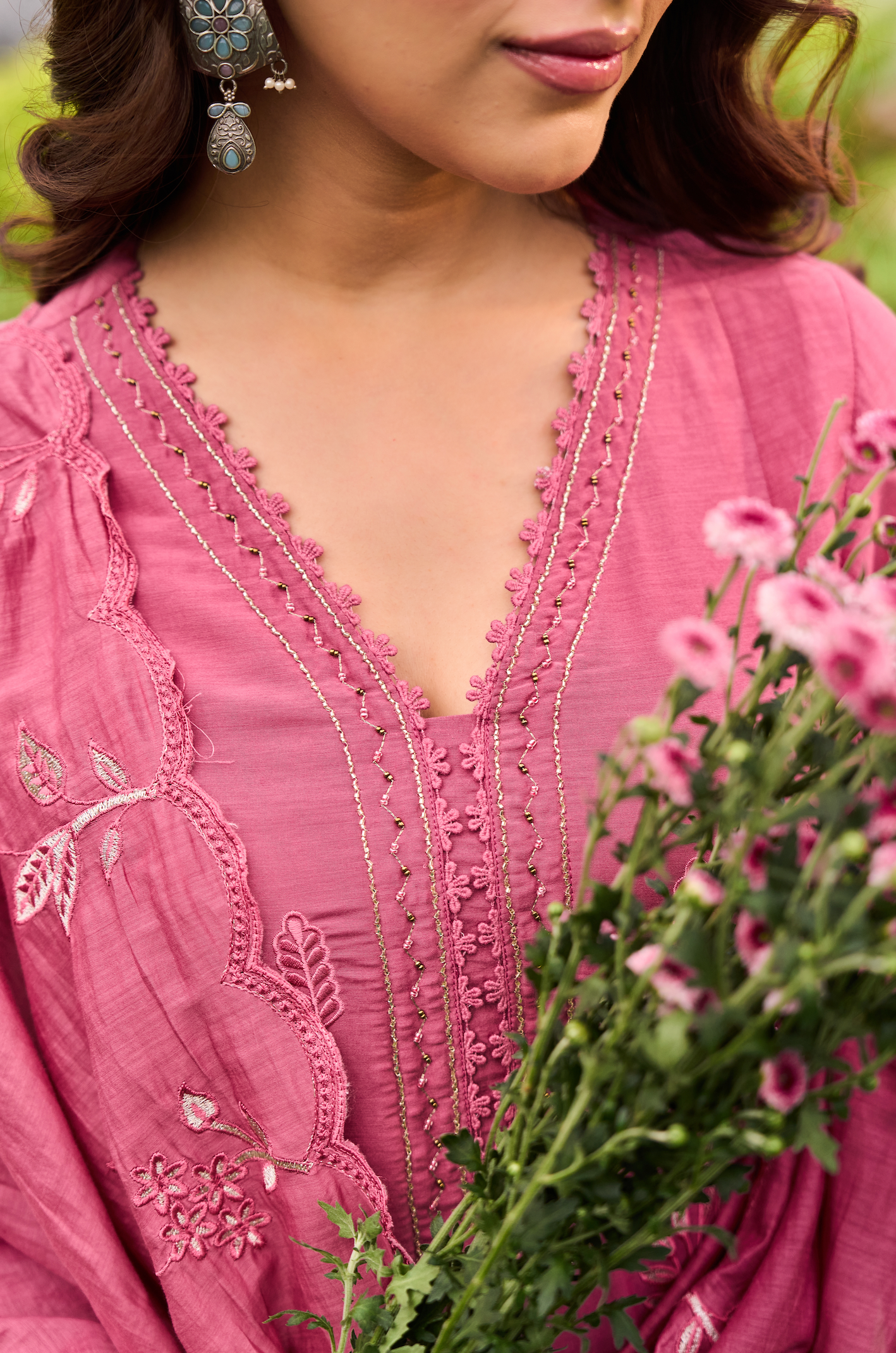 Blush Blossom Chanderi Suit Set