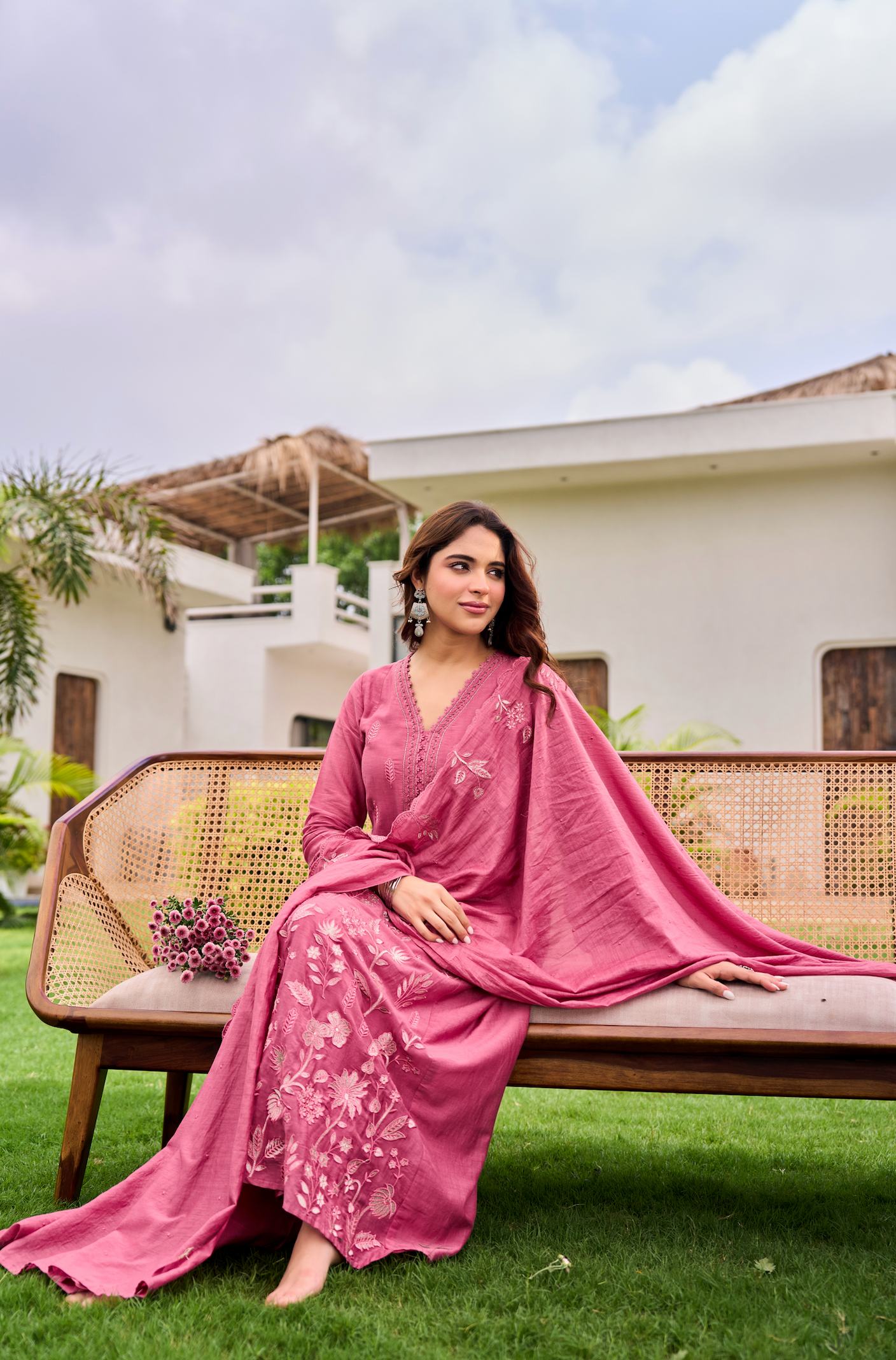 Blush Blossom Chanderi Suit Set