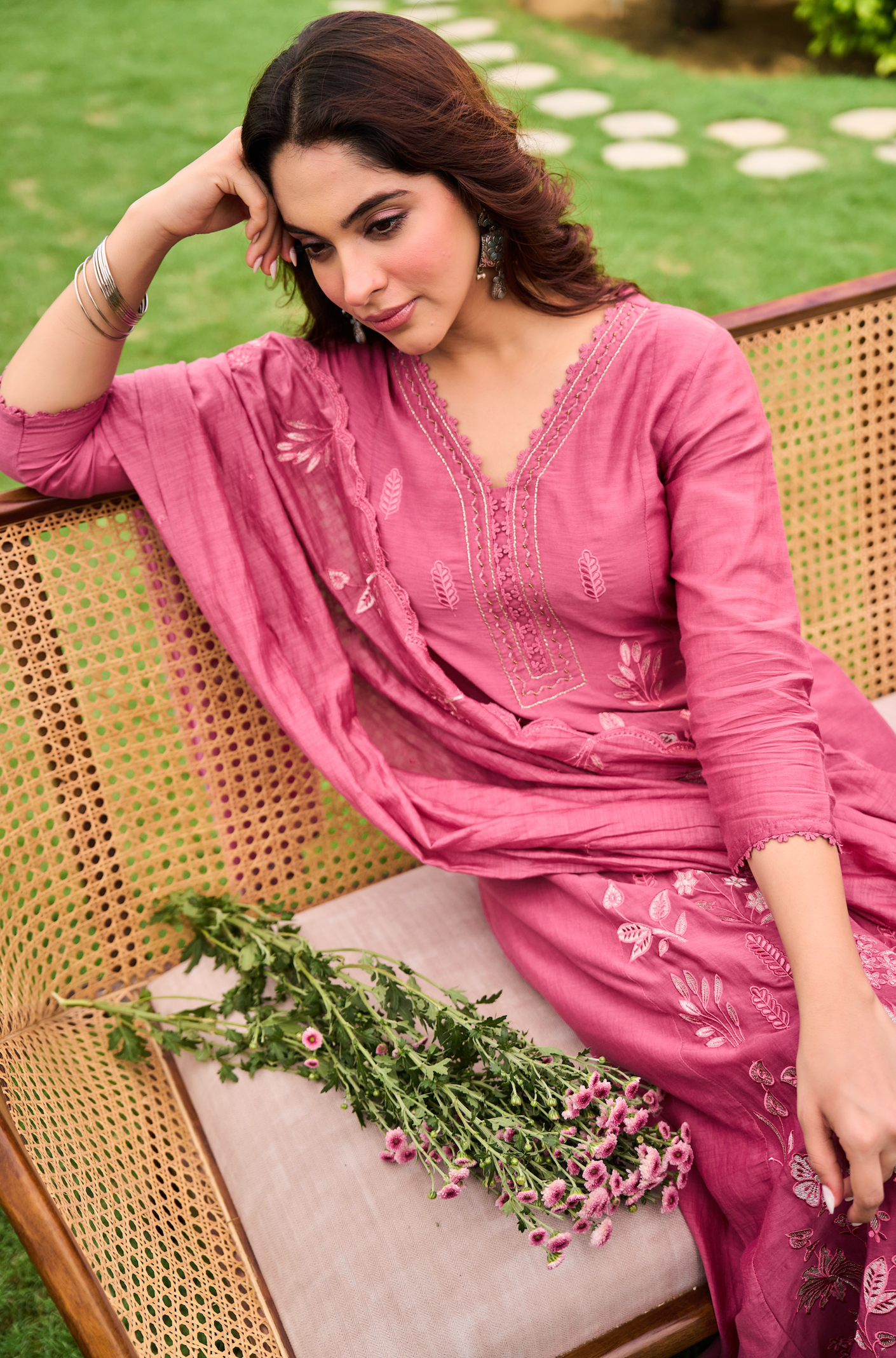 Blush Blossom Chanderi Suit Set
