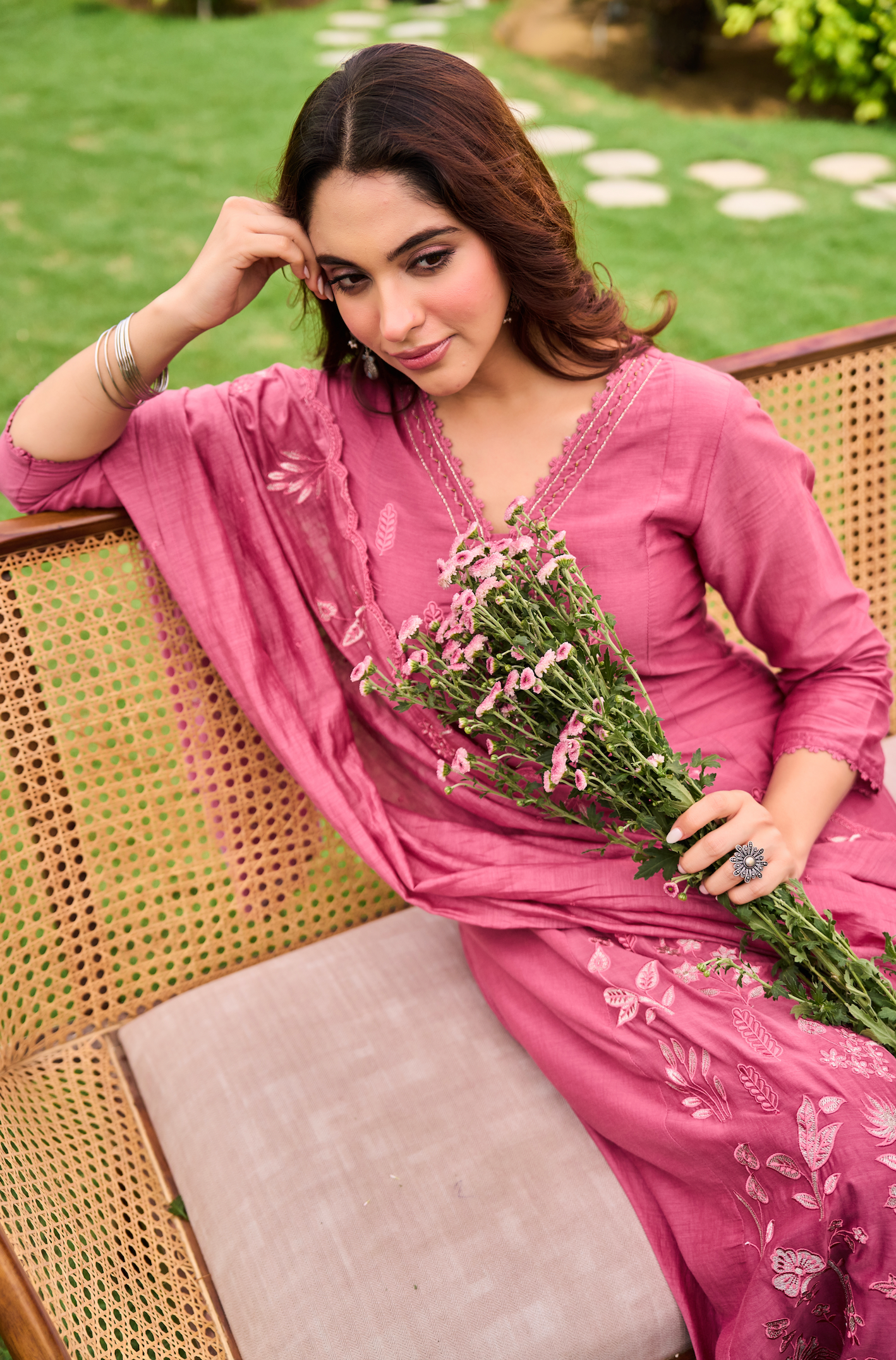 Blush Blossom Chanderi Suit Set