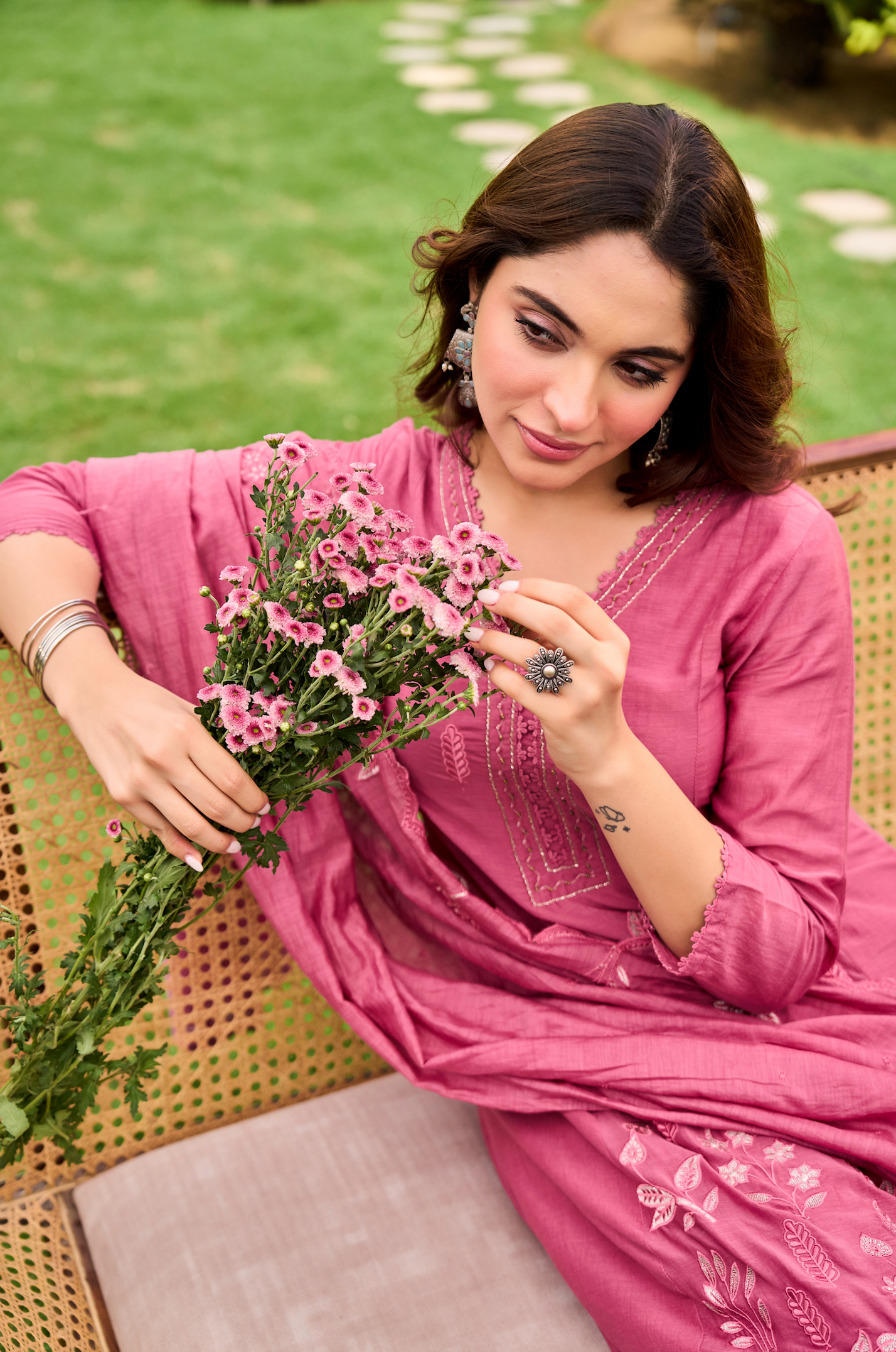 Blush Blossom Chanderi Suit Set