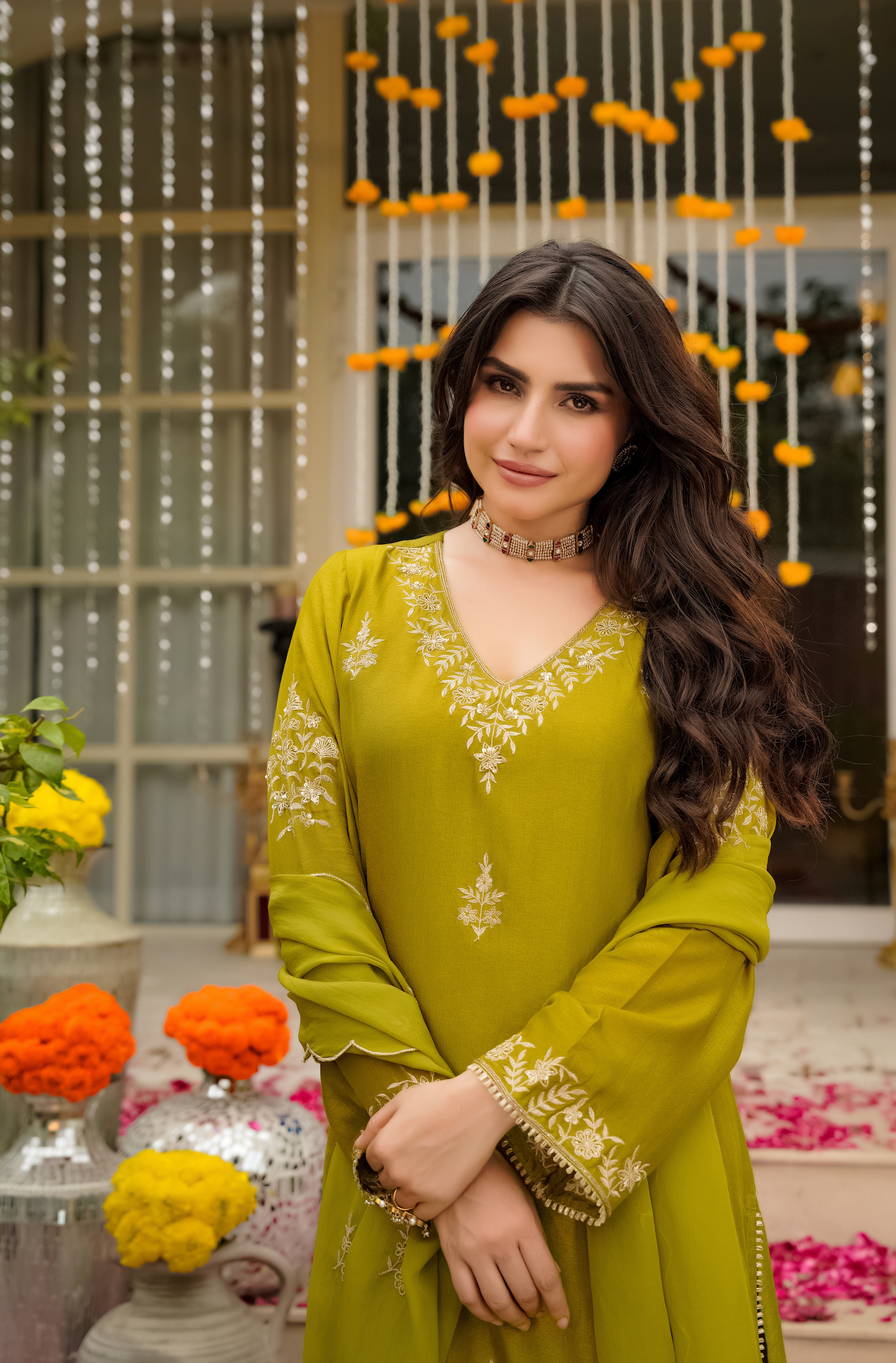 Olive Bloom Pure Russian Silk Suit Set