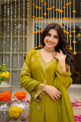 Olive Bloom Pure Russian Silk Suit Set