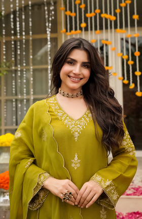 Olive Bloom Pure Russian Silk Suit Set