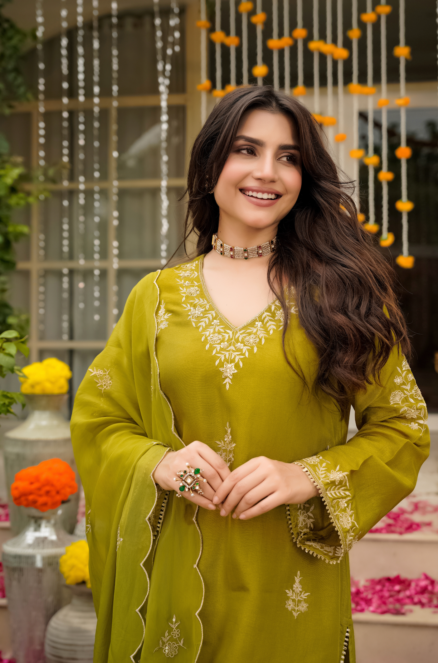 Olive Bloom Pure Russian Silk Suit Set