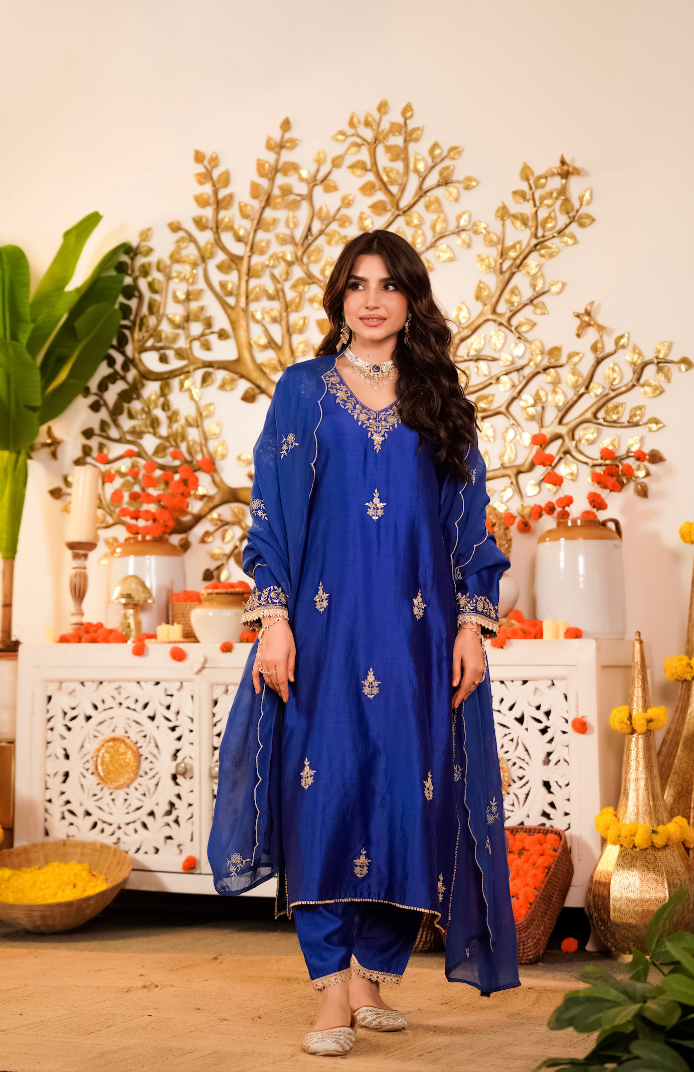 Royal Sapphire Pure Russian Silk Suit Set