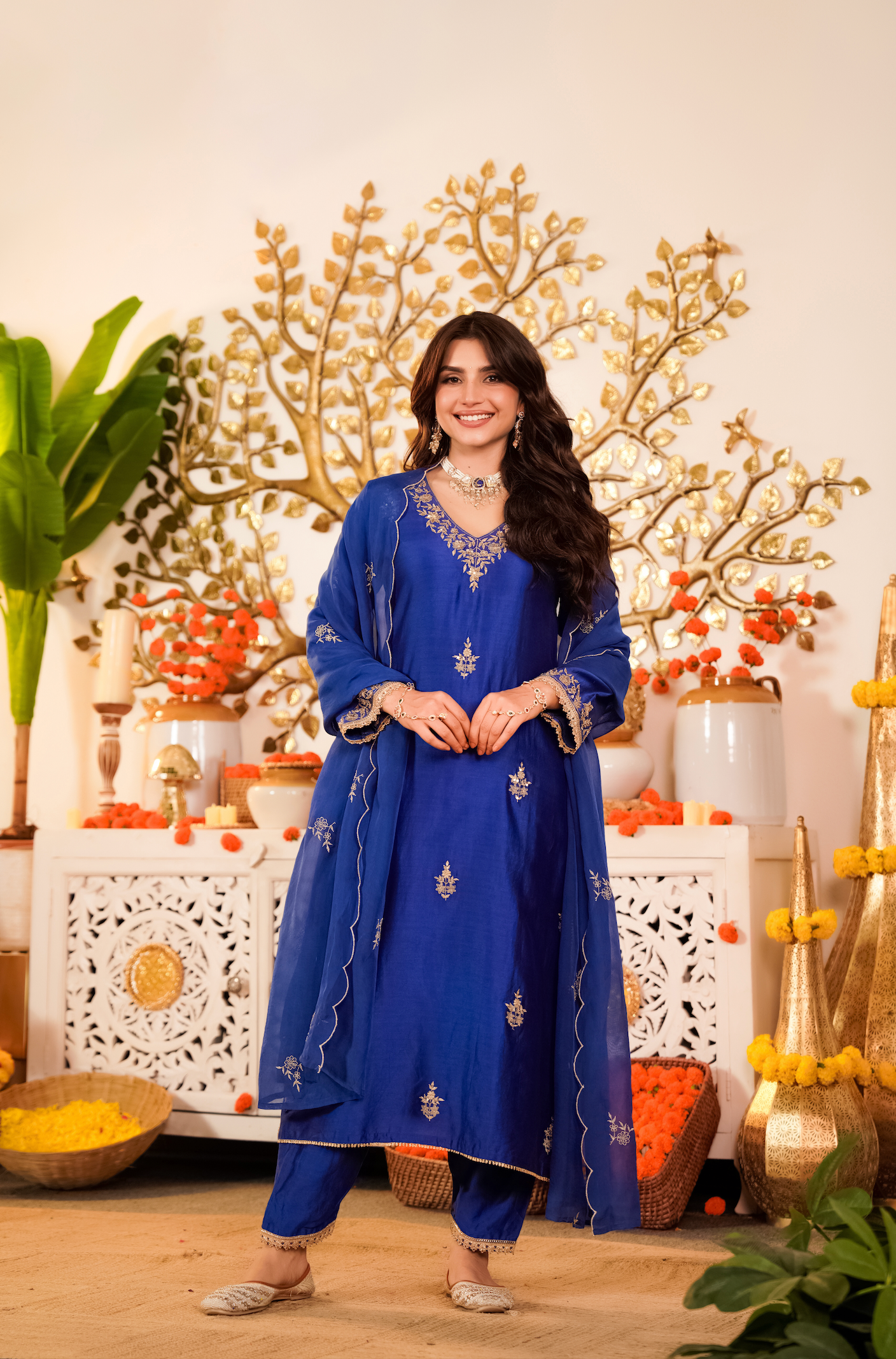 Royal Sapphire Pure Russian Silk Suit Set