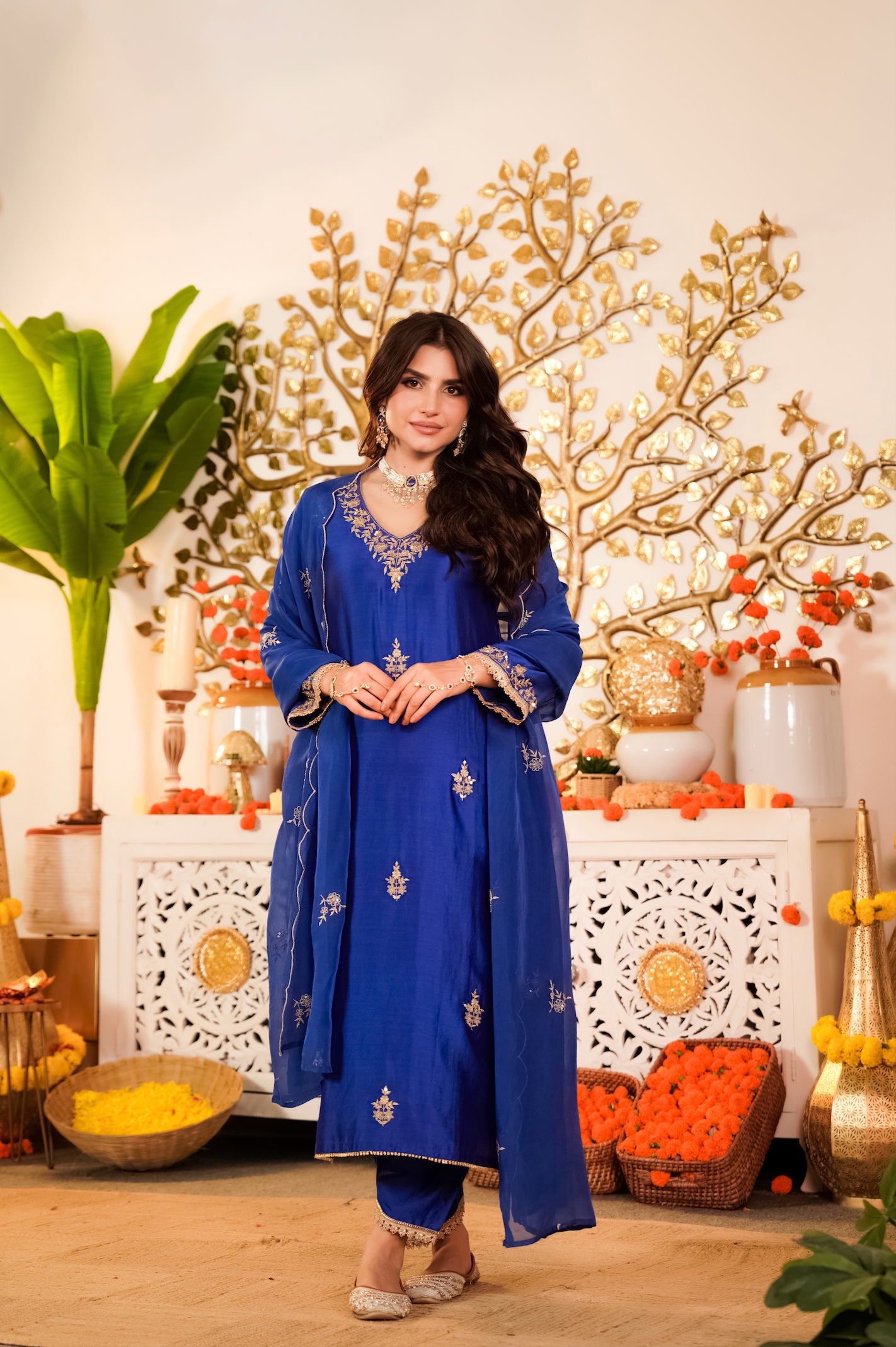 Royal Sapphire Silk Suit Set