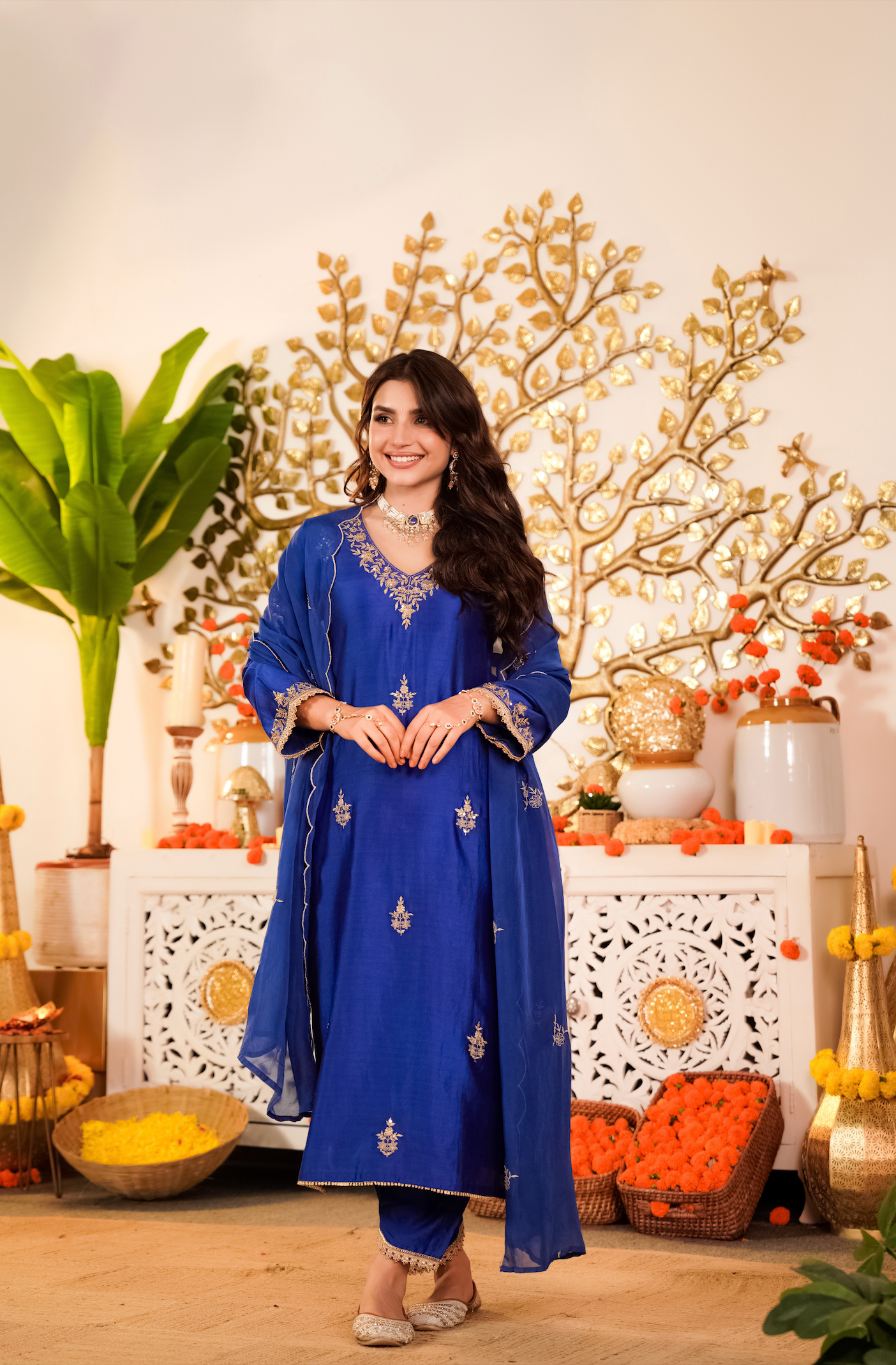 Royal Sapphire Pure Russian Silk Suit Set