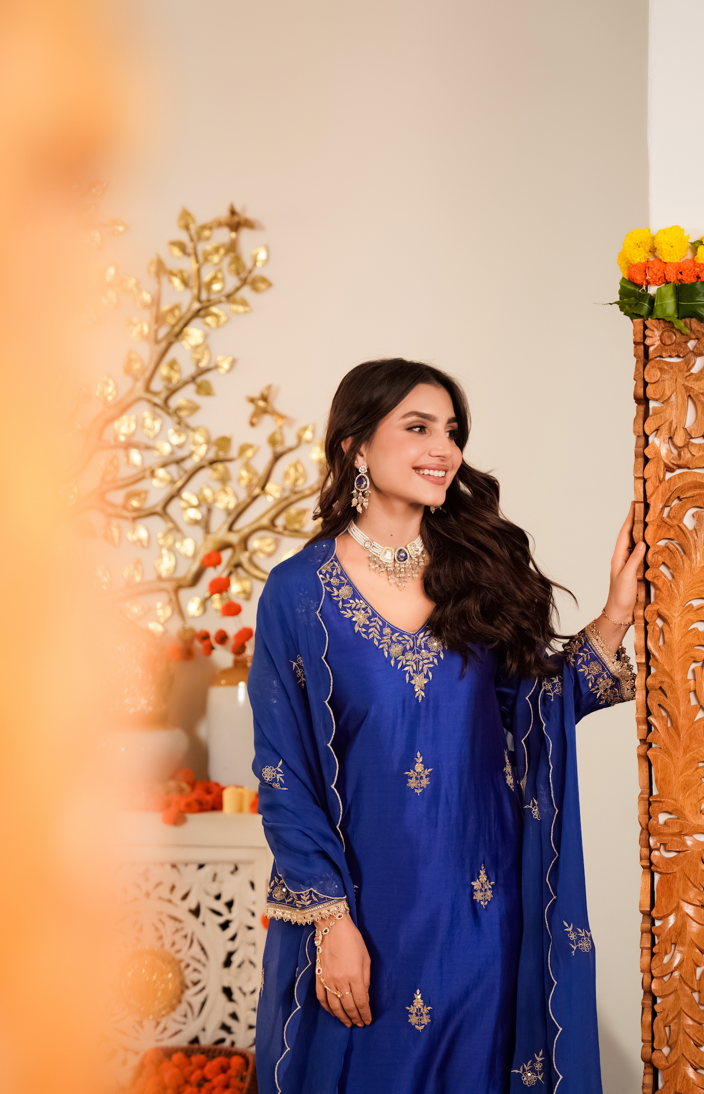 Royal Sapphire Pure Russian Silk Suit Set