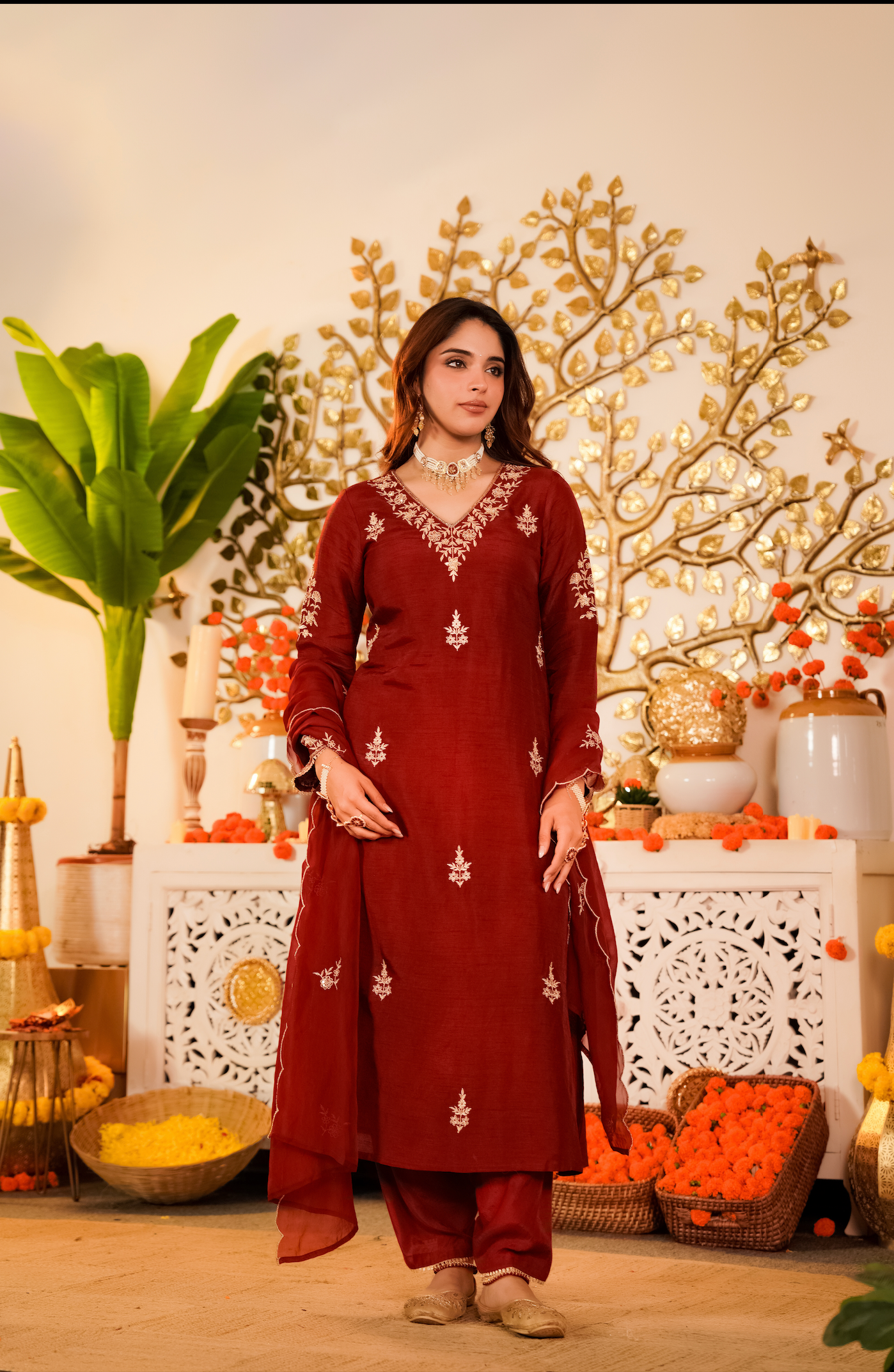 Crimson Royale Pure Russian Silk Suit Set