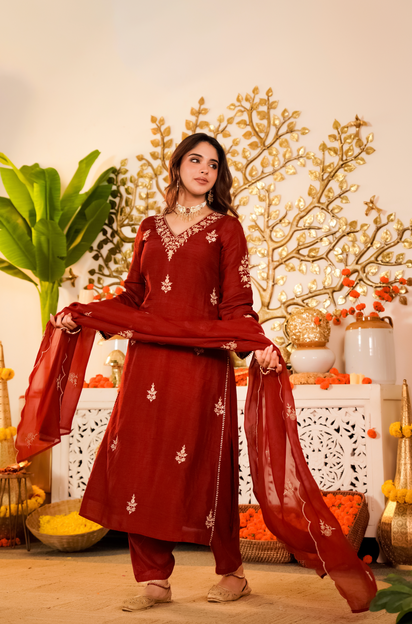 Crimson Royale Pure Russian Silk Suit Set