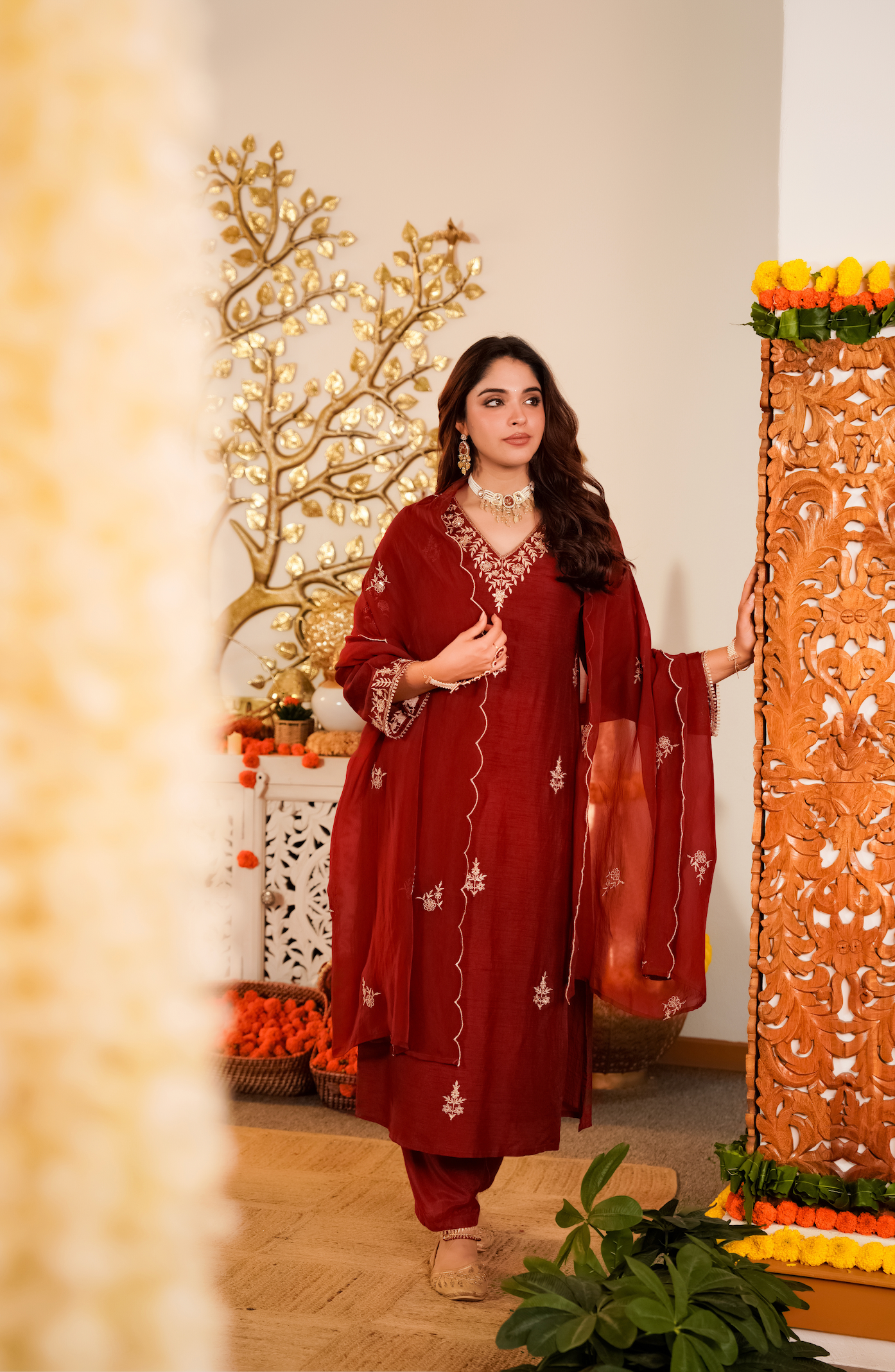 Crimson Royale Pure Russian Silk Suit Set