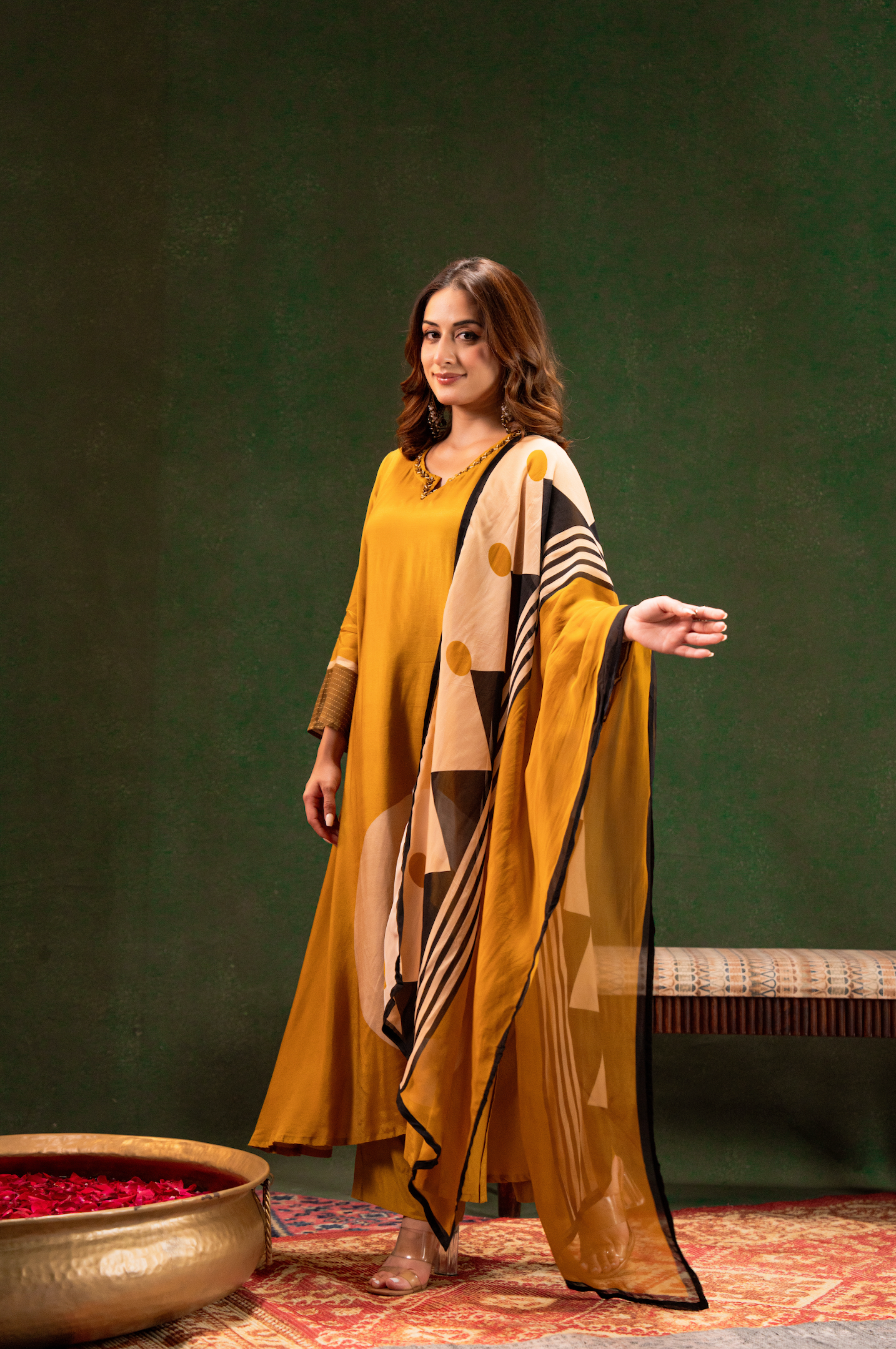 Golden Mustard Glow Pure Muslin Suit Set