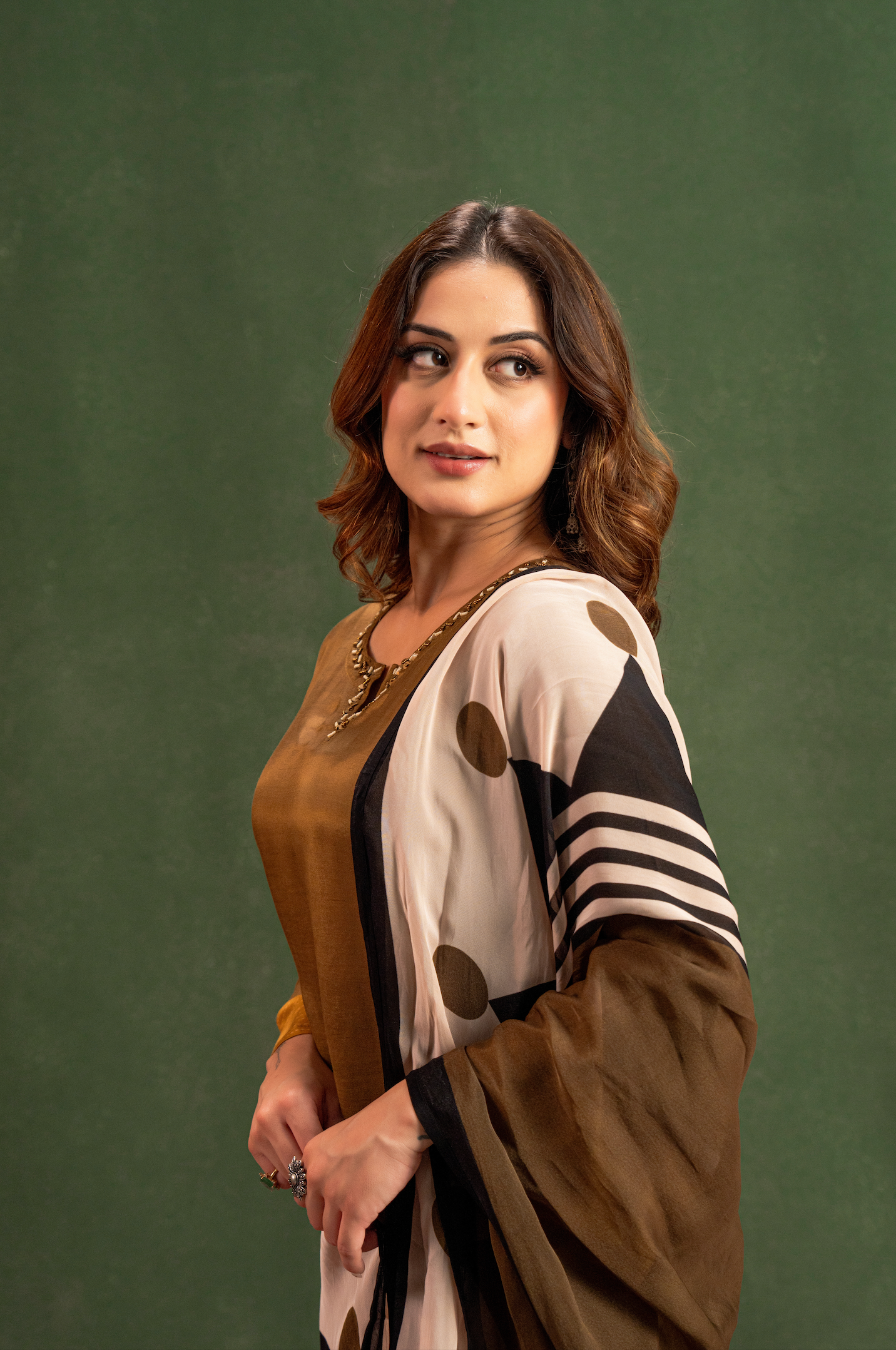 Olive Brown Elegance Pure Muslin Suit Set
