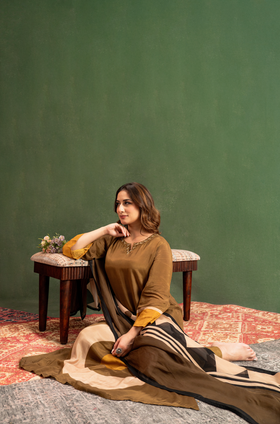 Olive Brown Elegance Pure Muslin Suit Set