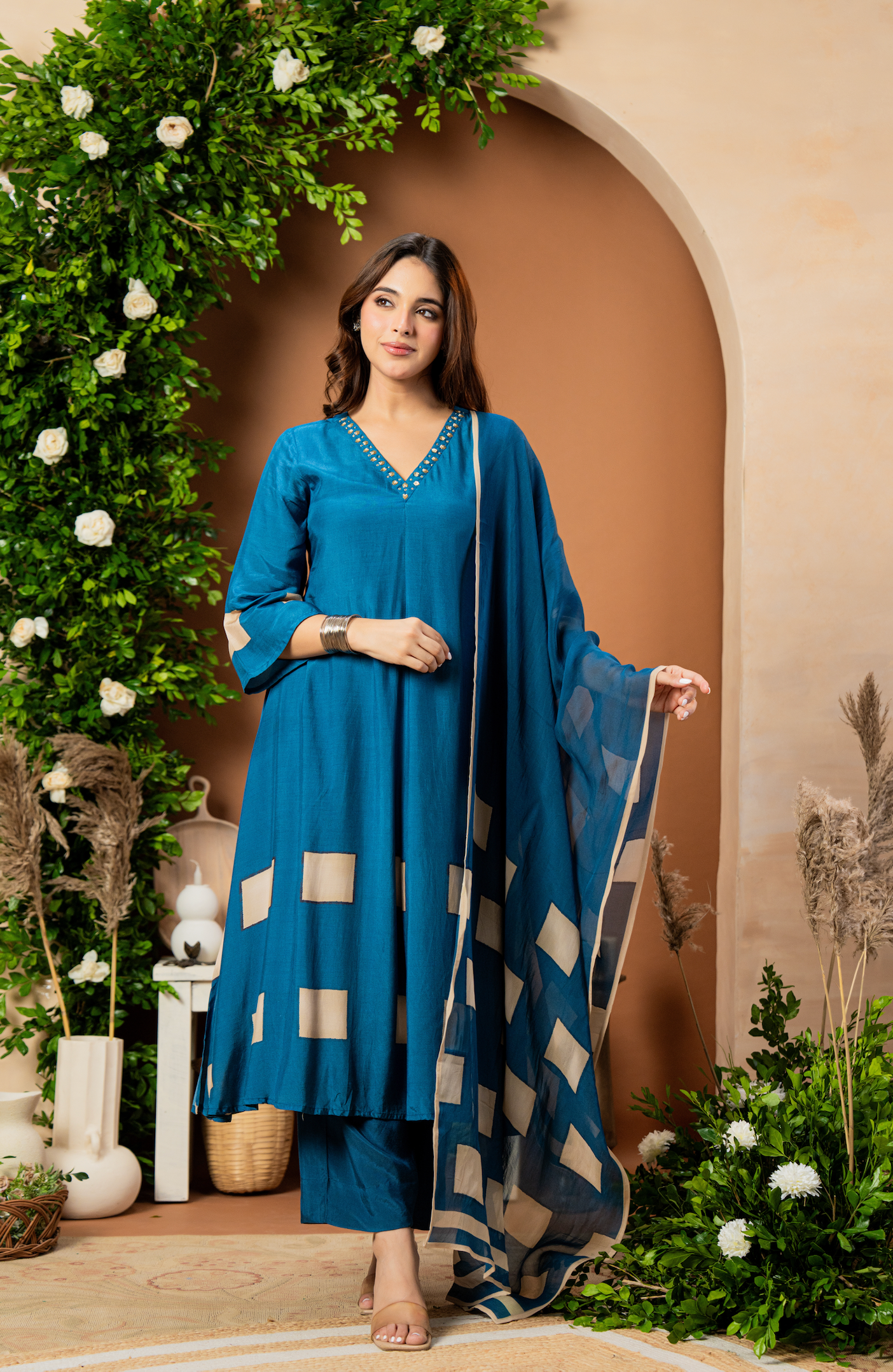 Teal Aura Pure Muslin Suit Set