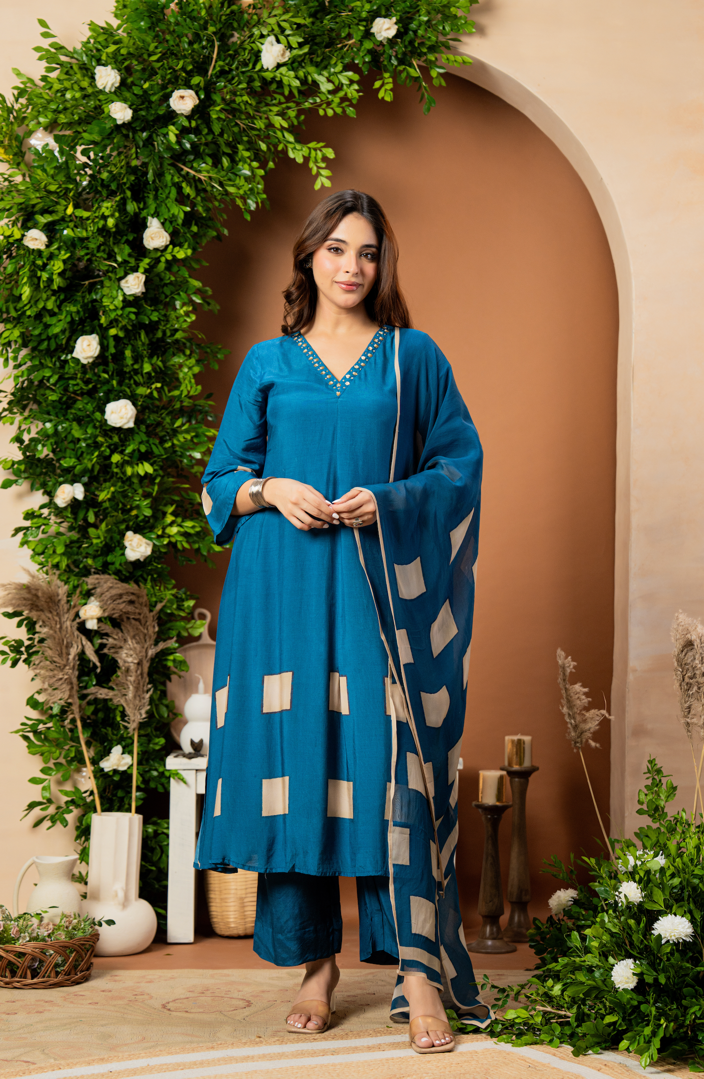 Teal Aura Pure Muslin Suit Set