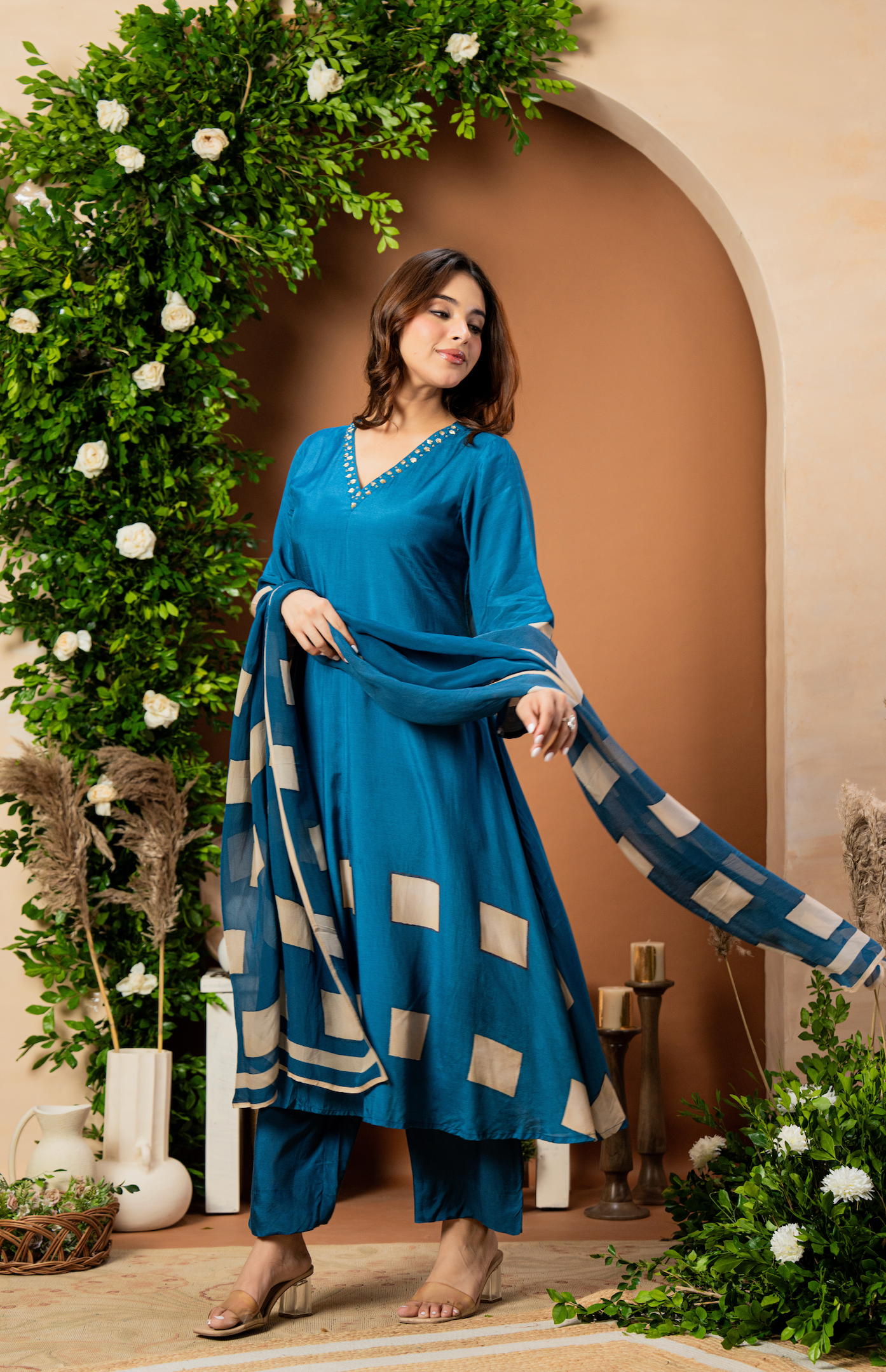 Teal Aura Pure Muslin Suit Set