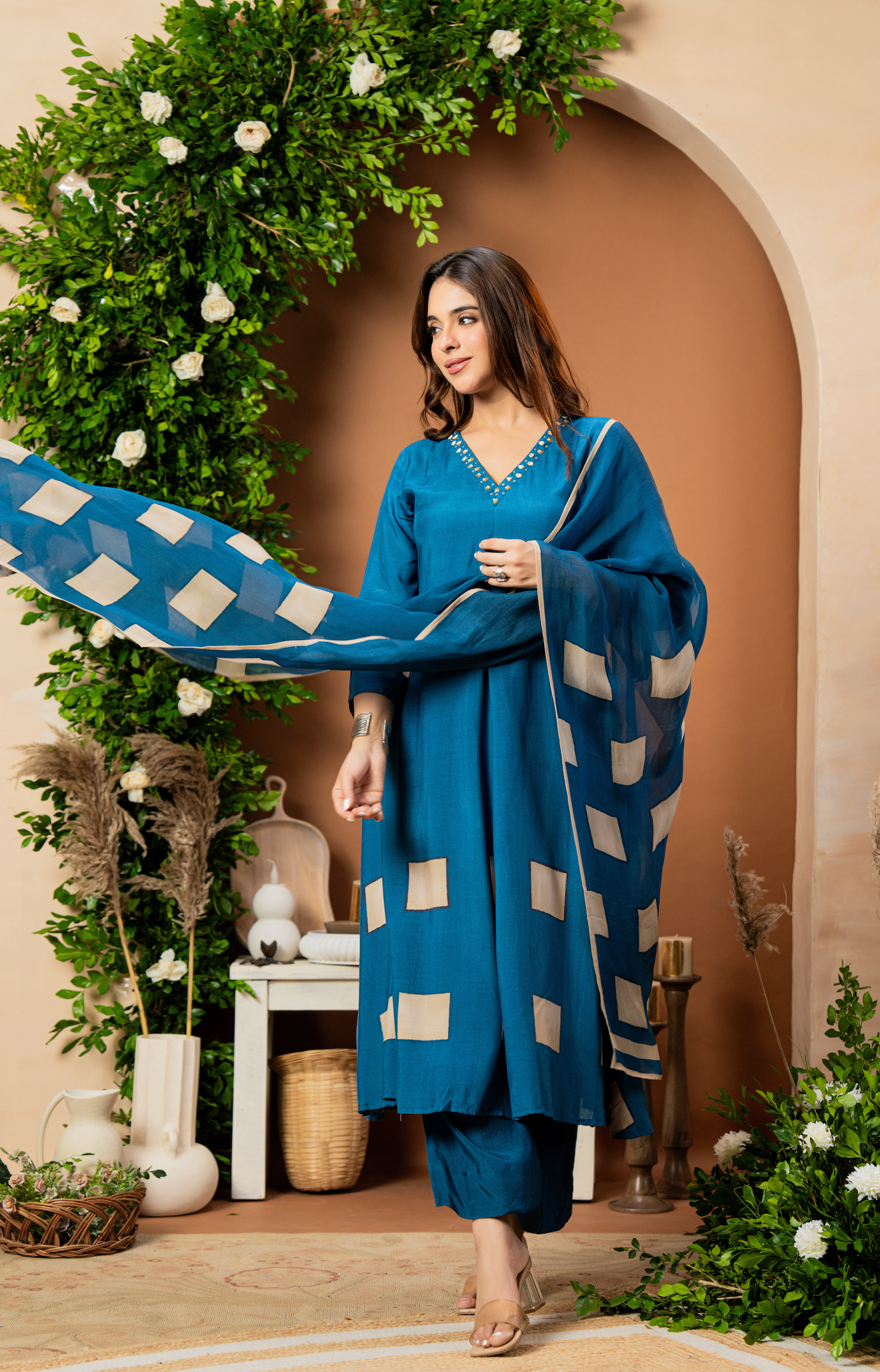 Teal Aura Pure Muslin Suit Set