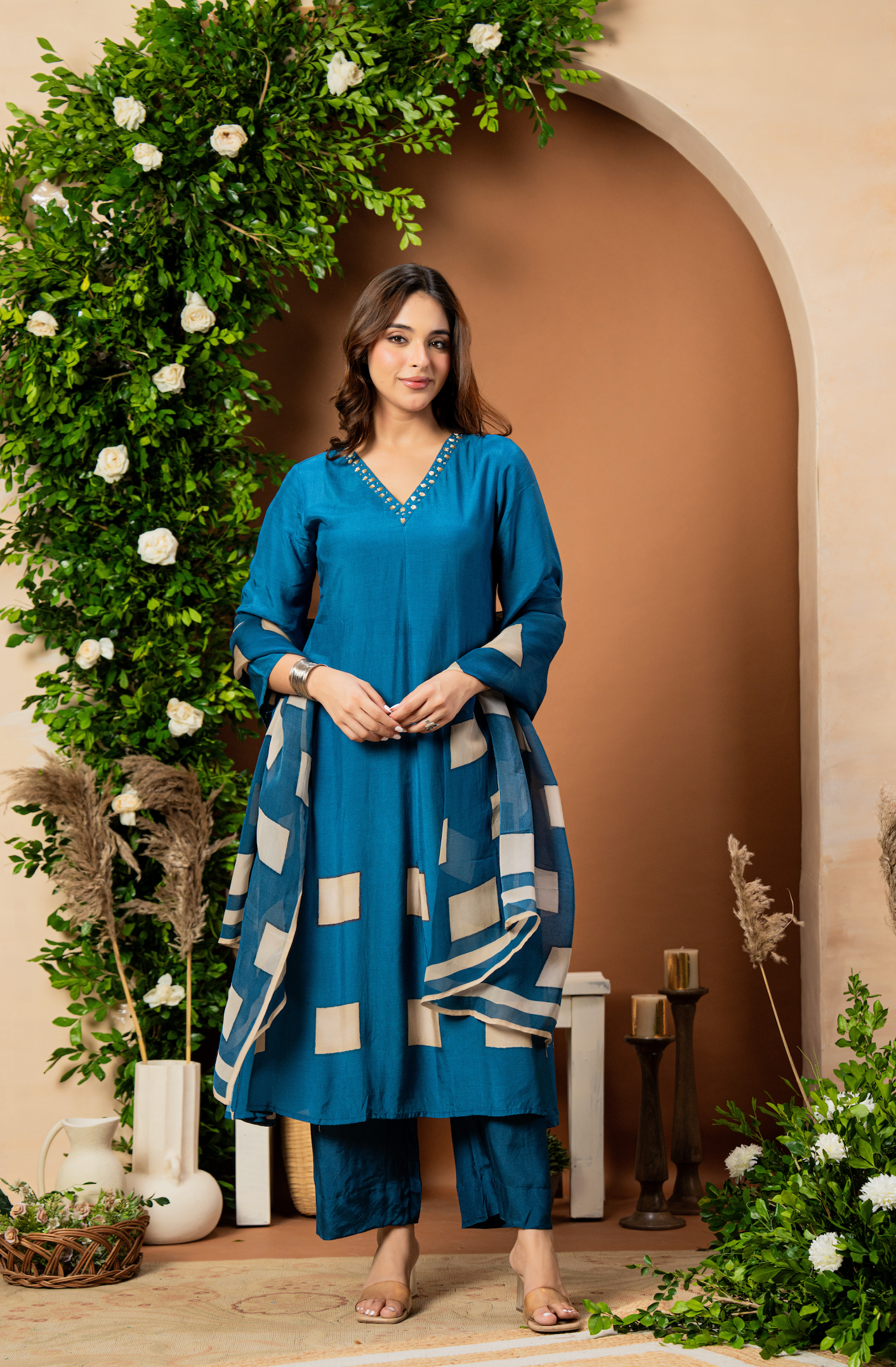 Teal Aura Pure Muslin Suit Set