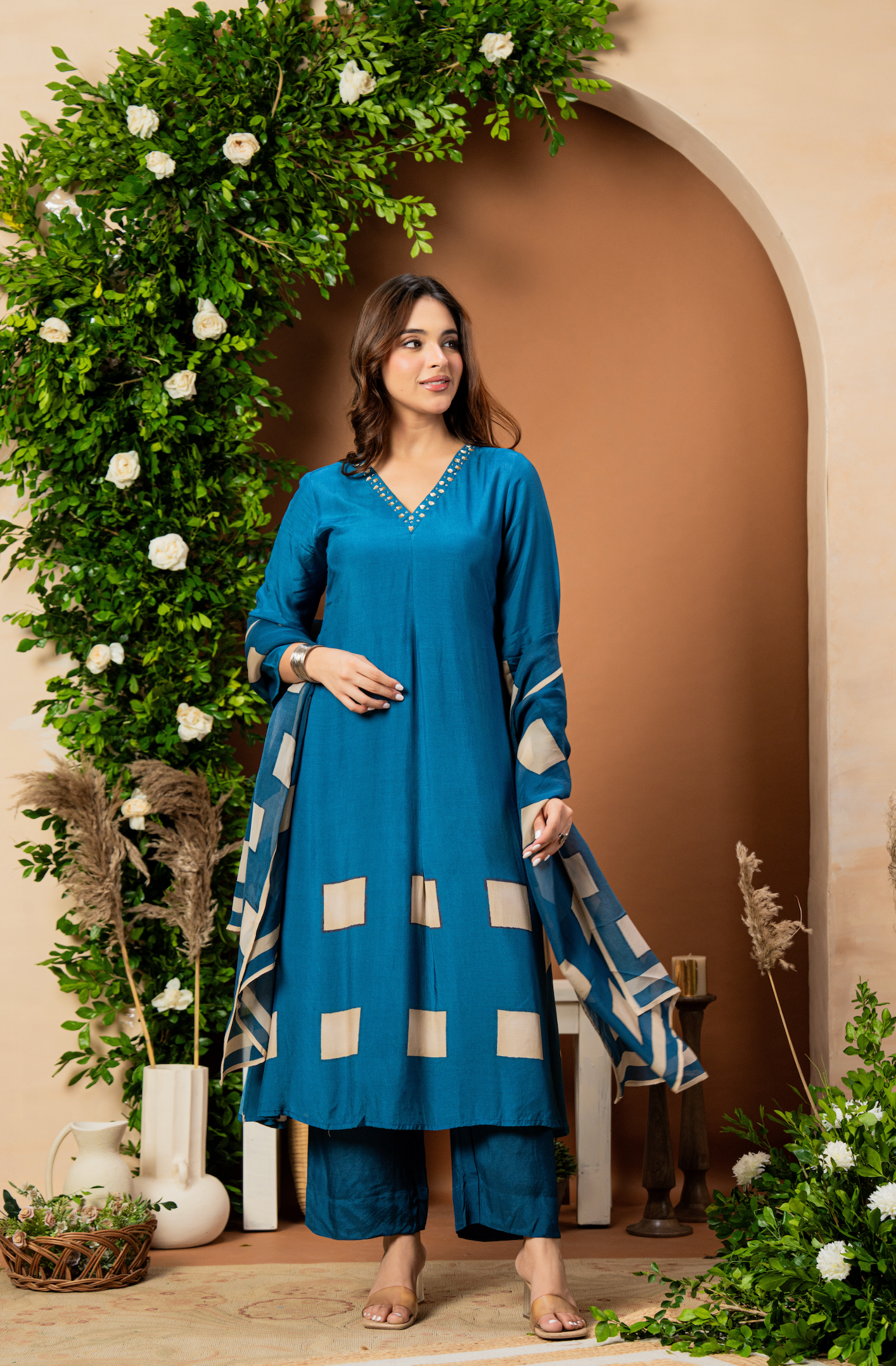Teal Aura Pure Muslin Suit Set