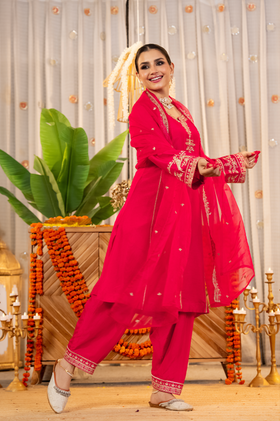 Crimson Glow Dola Silk Suit Set
