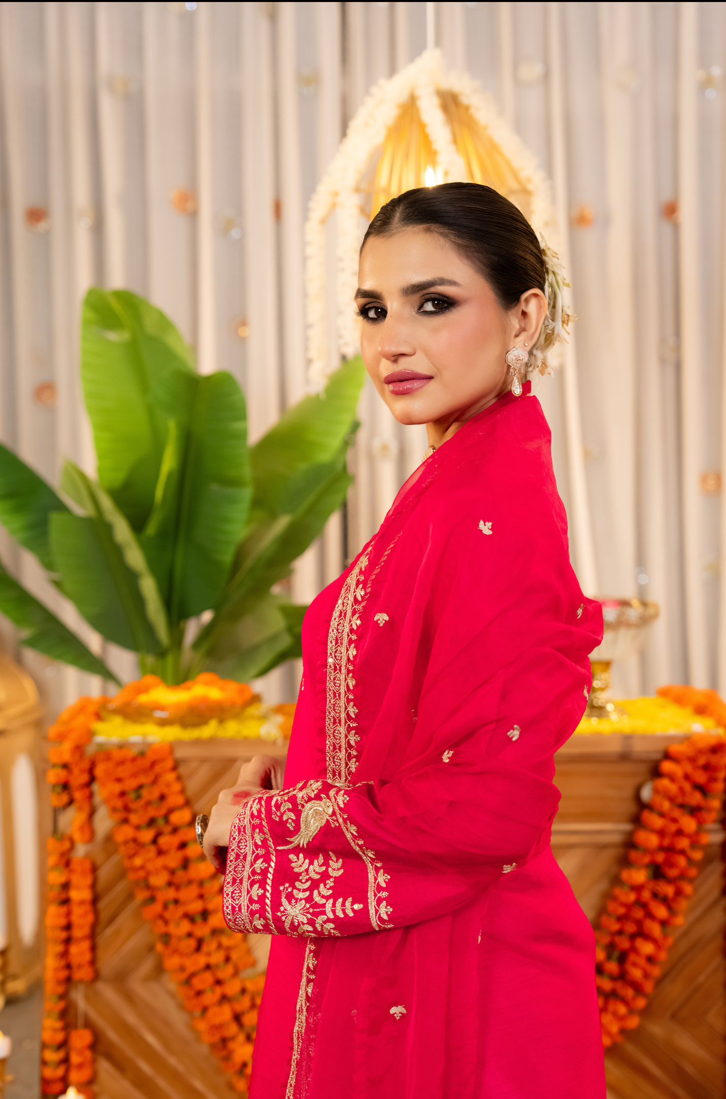 Crimson Glow Dola Silk Suit Set