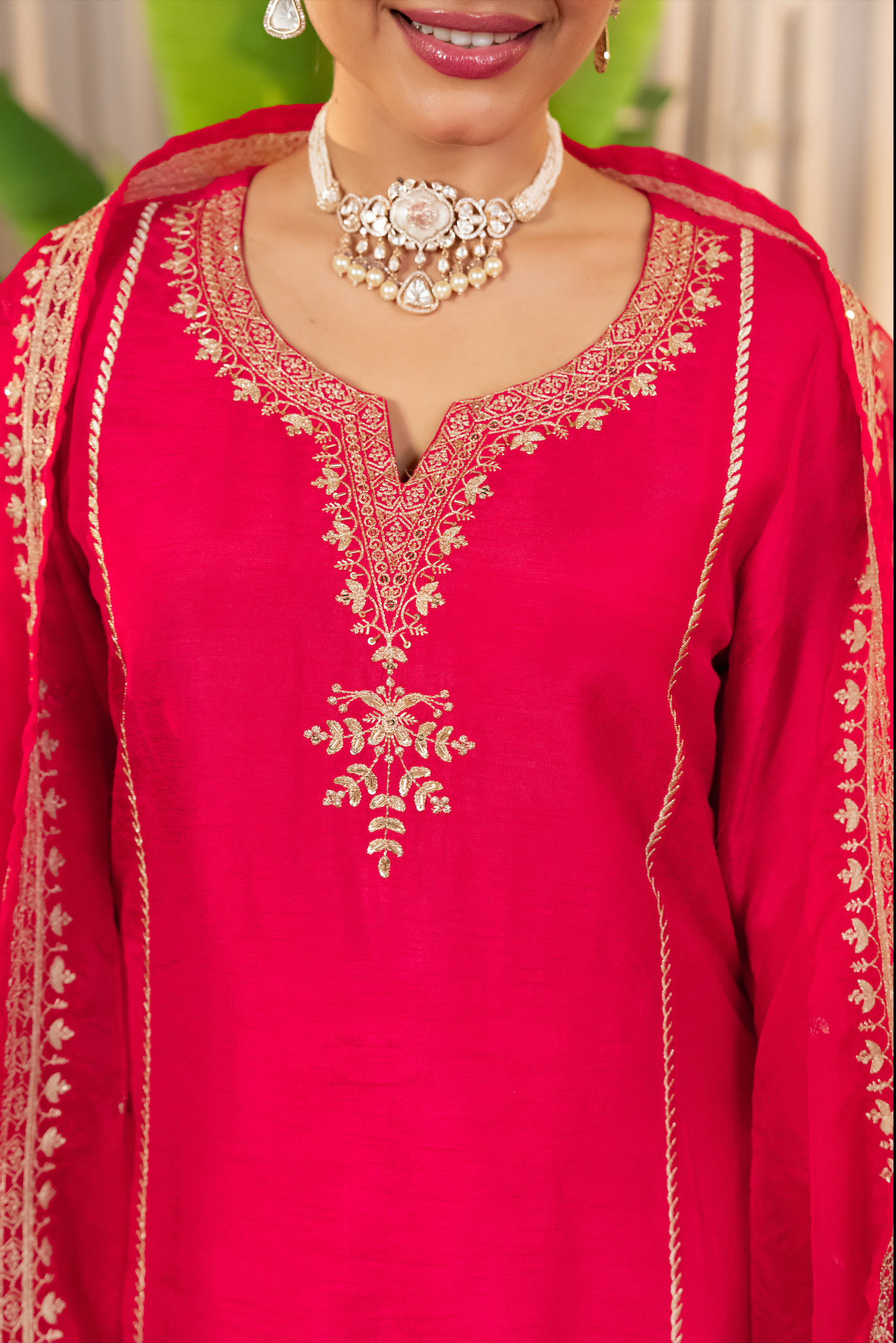 Crimson Glow Dola Silk Suit Set