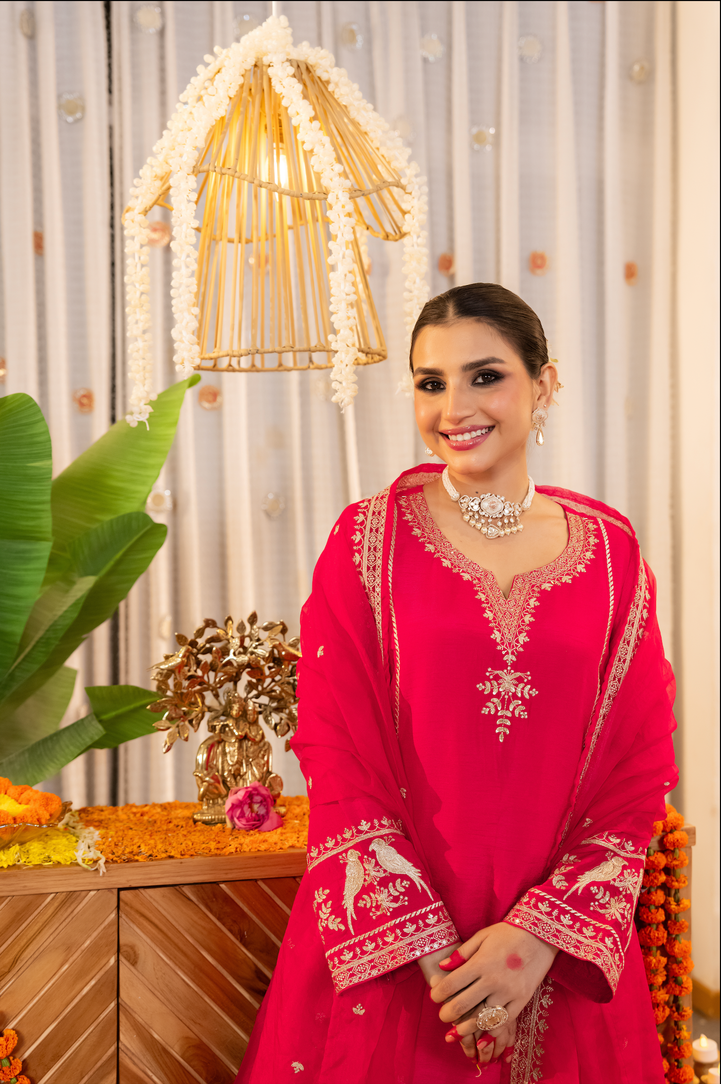 Crimson Glow Dola Silk Suit Set