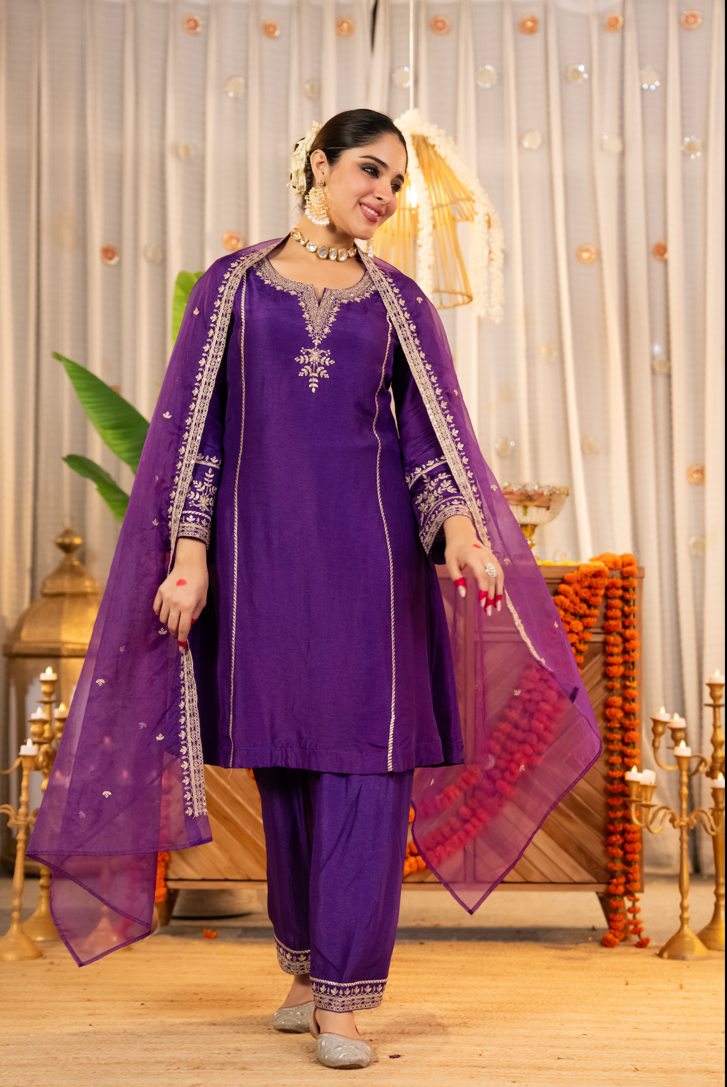Royal Amethyst Dola Silk Suit Set