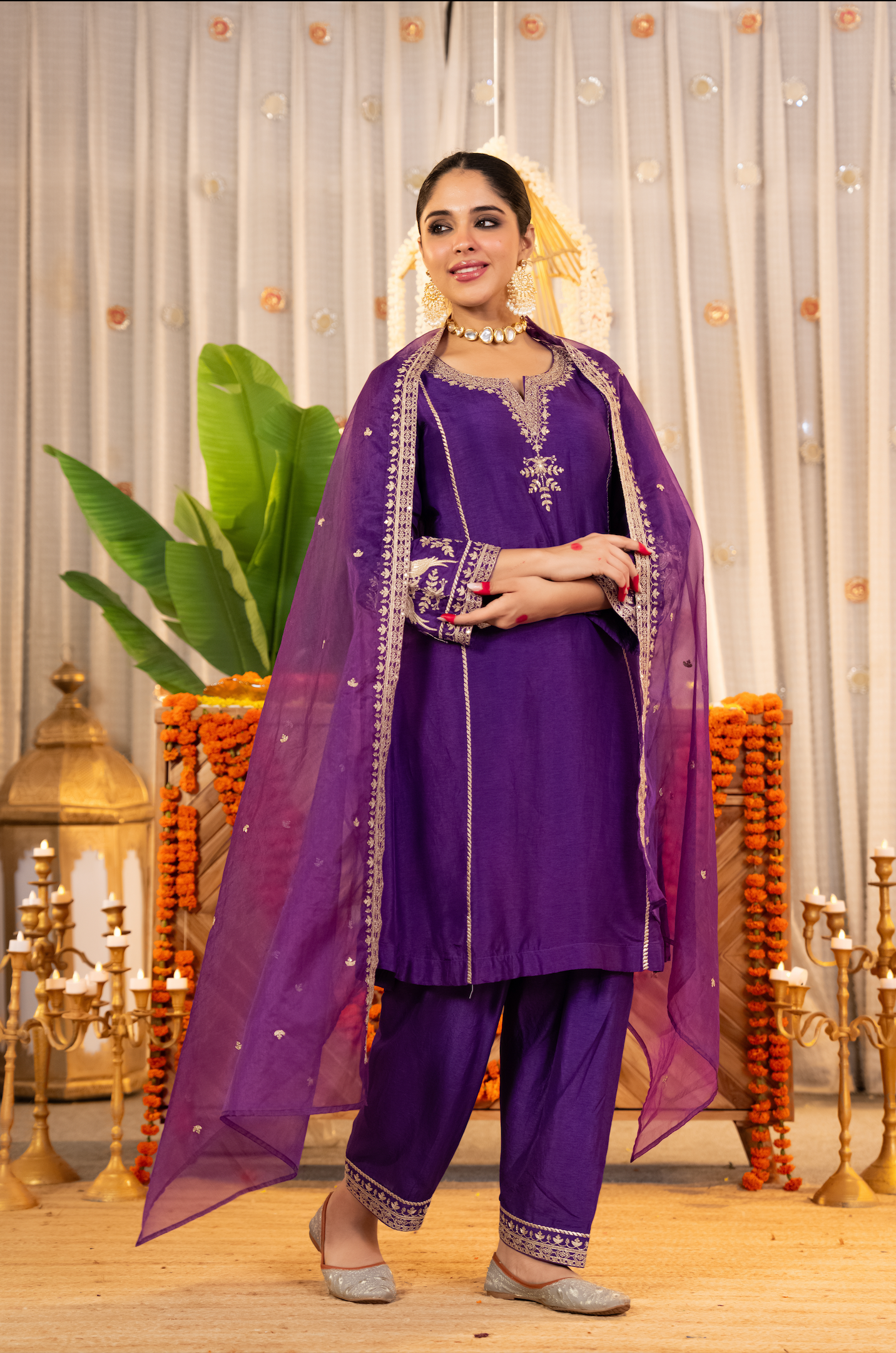 Royal Amethyst Dola Silk Suit Set
