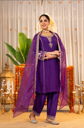 Royal Amethyst Dola Silk Suit Set