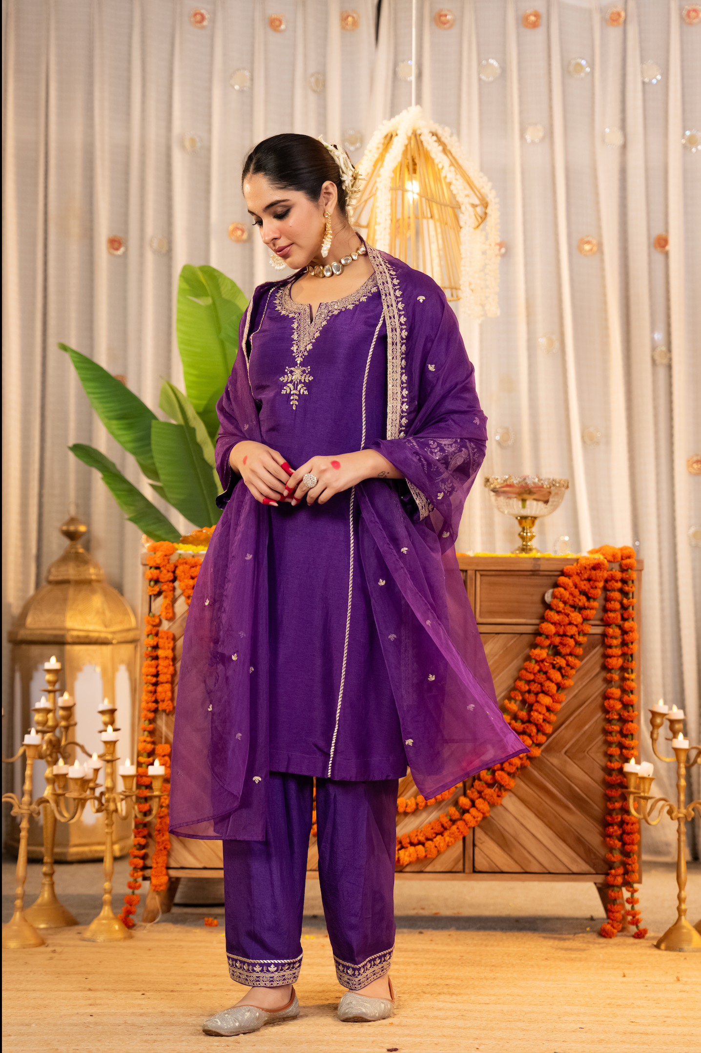 Royal Amethyst Dola Silk Suit Set