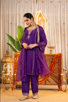 Royal Amethyst Dola Silk Suit Set