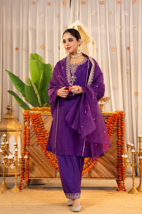 Royal Amethyst Dola Silk Suit Set
