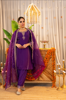 Royal Amethyst Dola Silk Suit Set