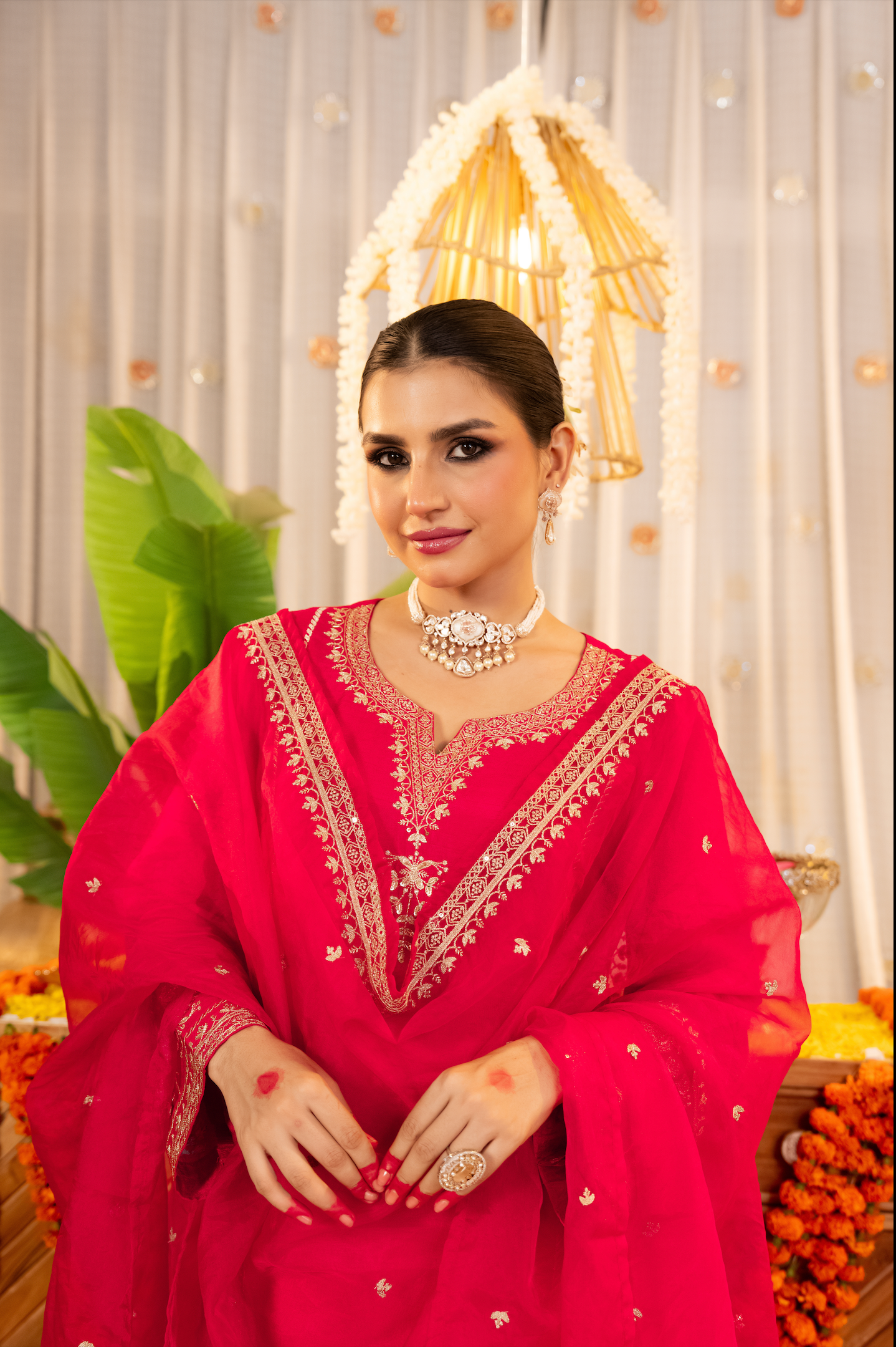 Crimson Glow Dola Silk Suit Set