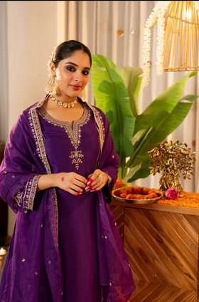 Royal Amethyst Dola Silk Suit Set