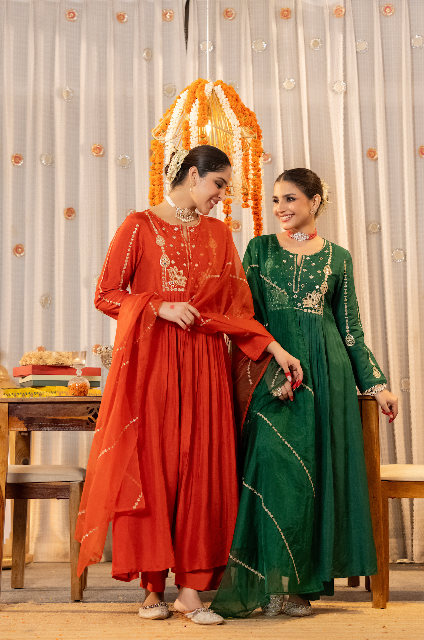 Emerald Bloom Russian Silk Suit Set