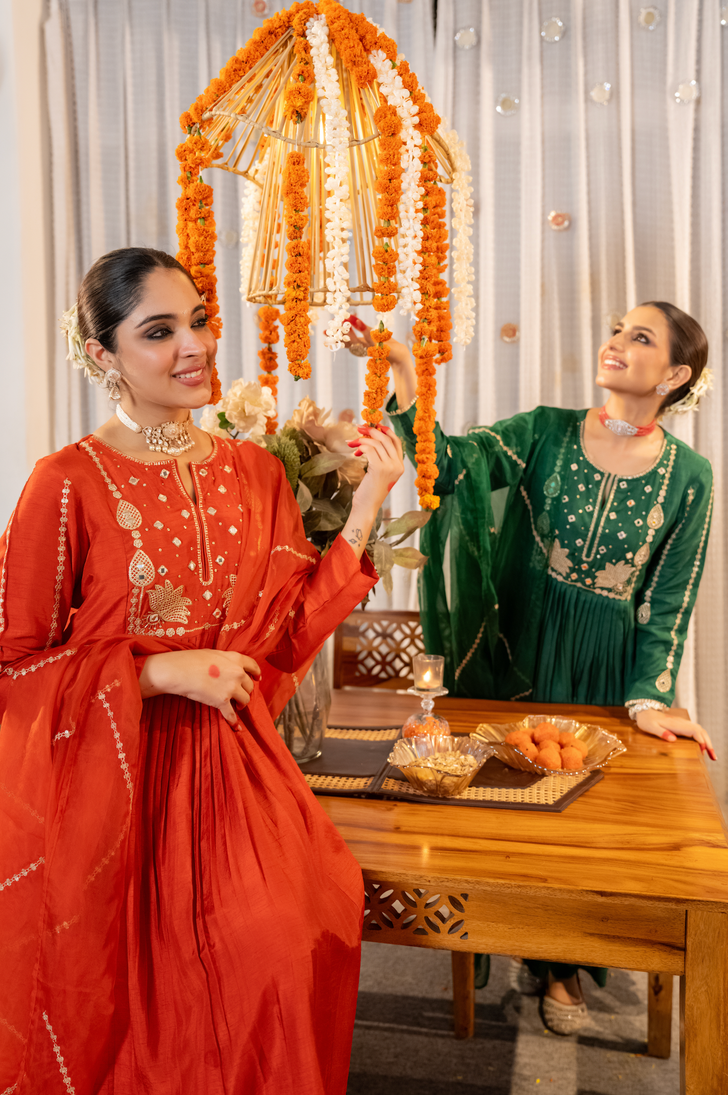 Emerald Bloom Russian Silk Suit Set