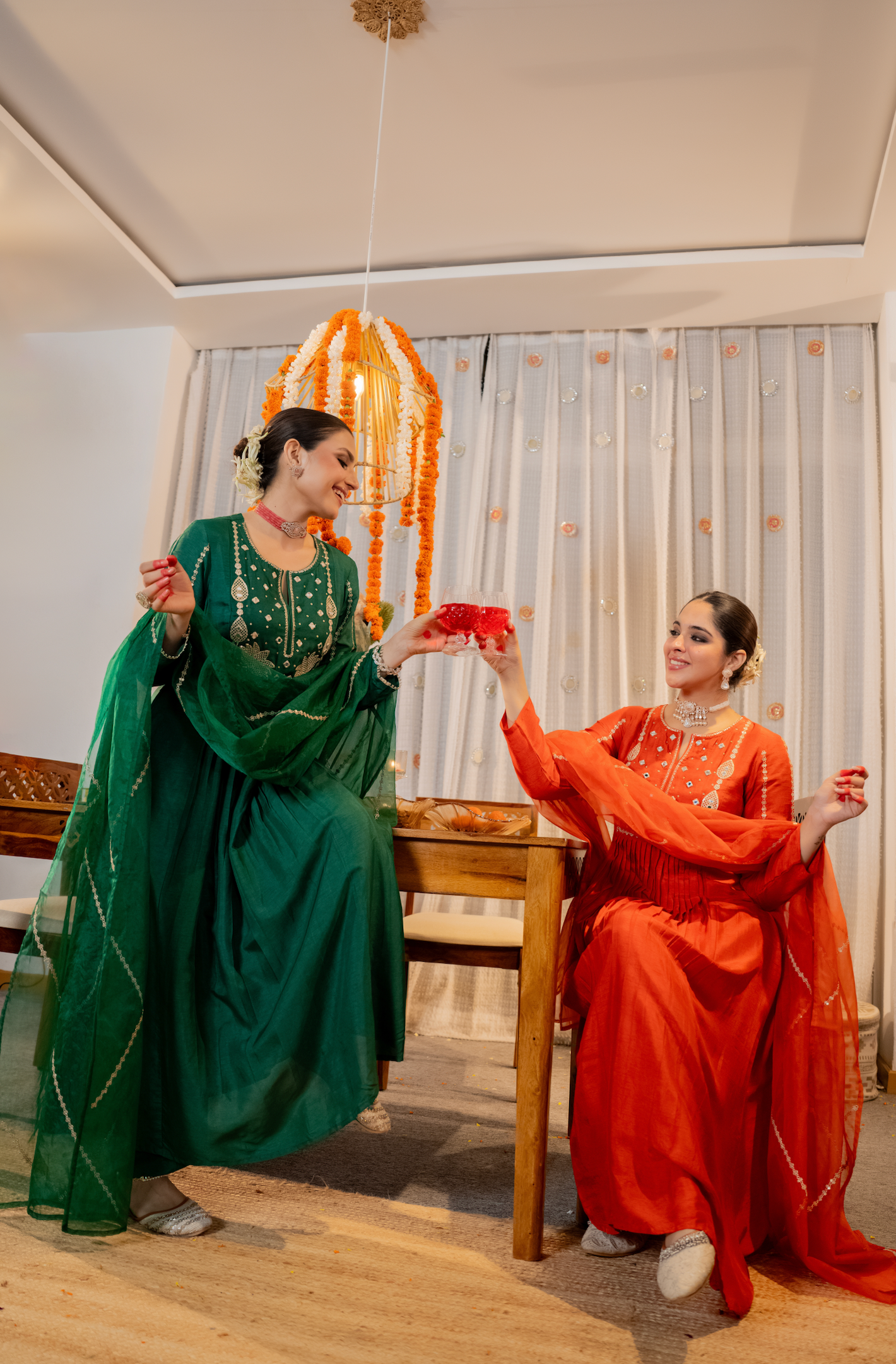 Emerald Bloom Russian Silk Suit Set