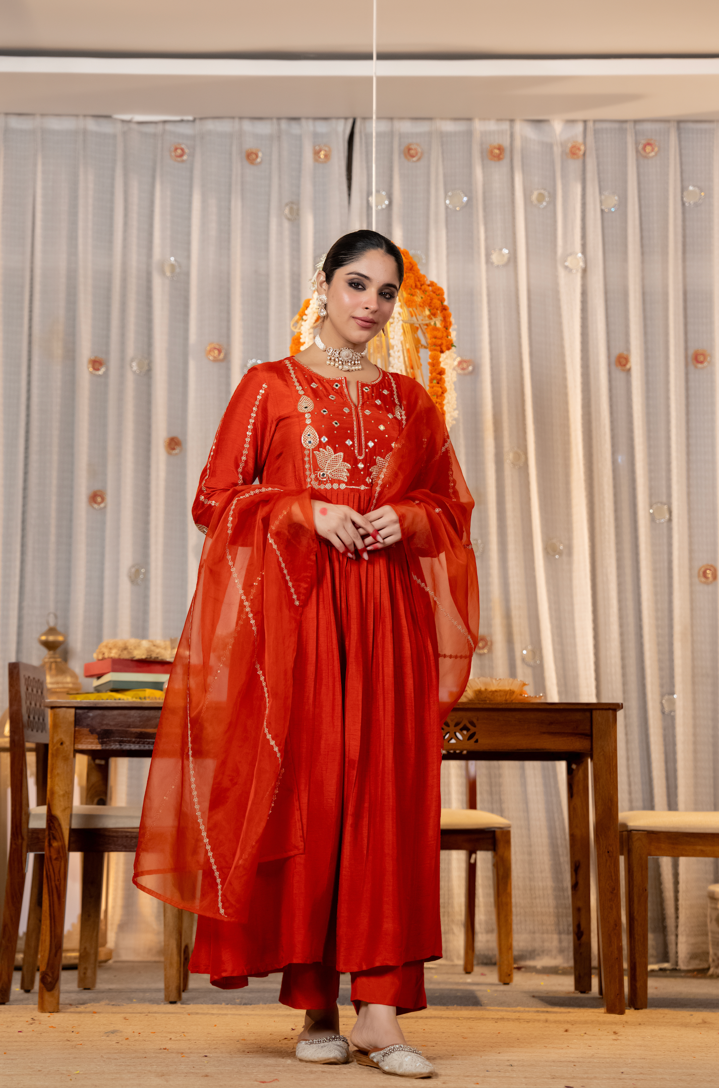Ruby Flame Russian Silk Suit Set